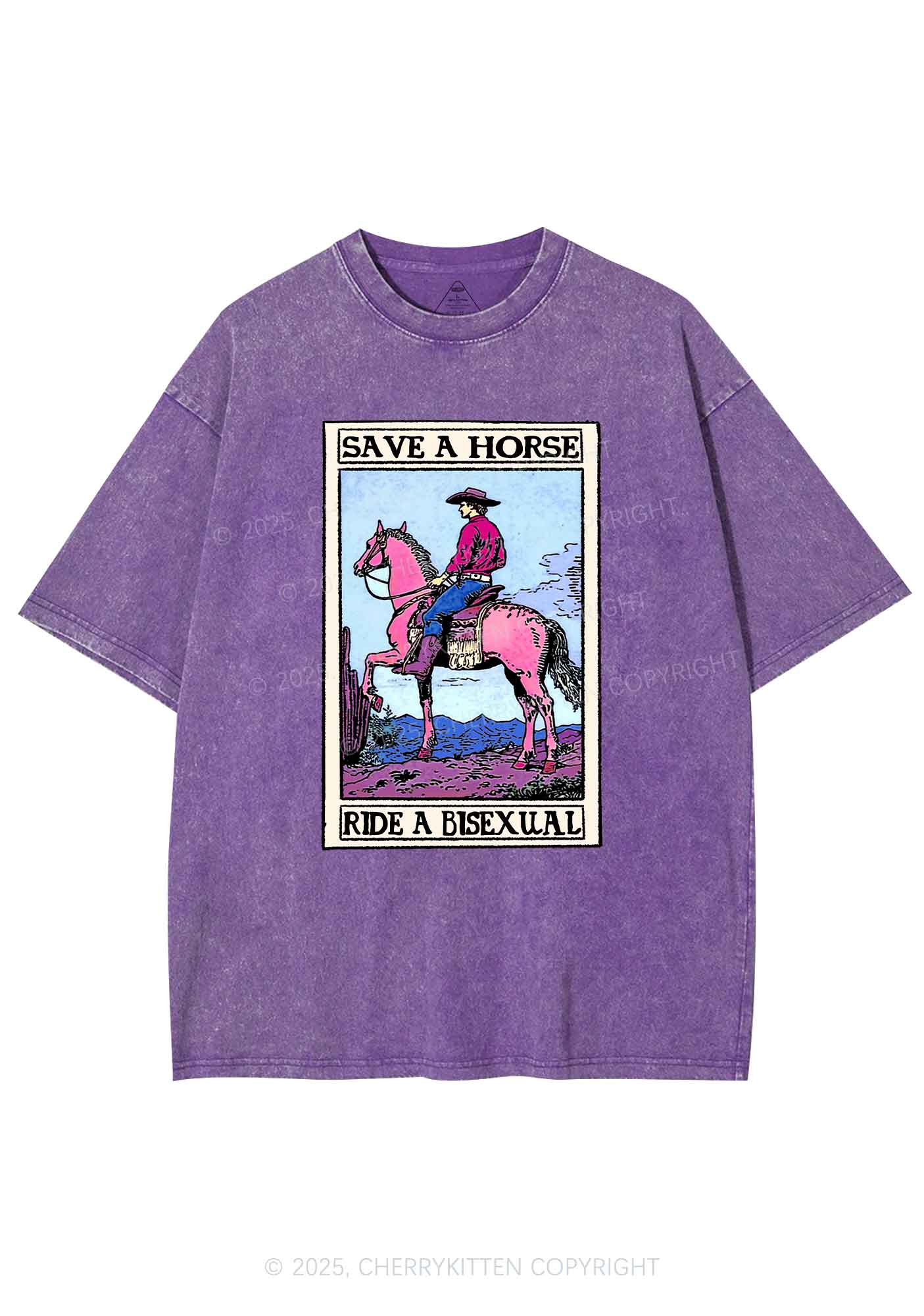 Save Horse Ride Bisexual Pride Y2K Shirts Washed Tee Cherrykitten - Image 5