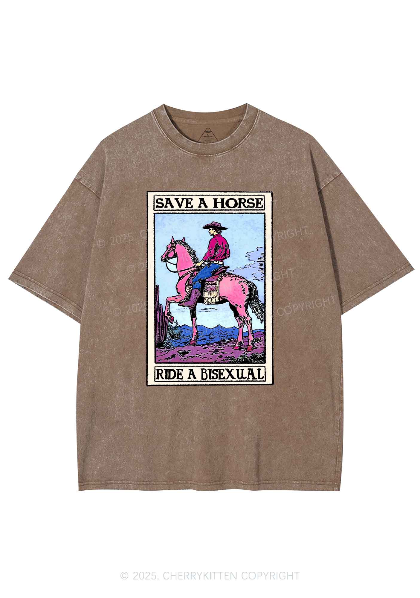 Save Horse Ride Bisexual Pride Y2K Shirts Washed Tee Cherrykitten - Image 6