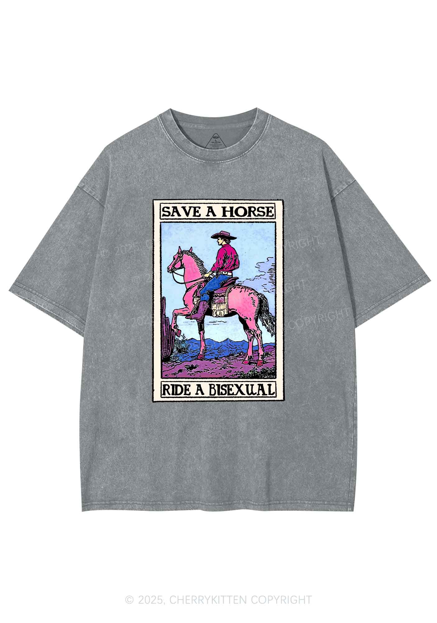 Save Horse Ride Bisexual Pride Y2K Shirts Washed Tee Cherrykitten - Image 7