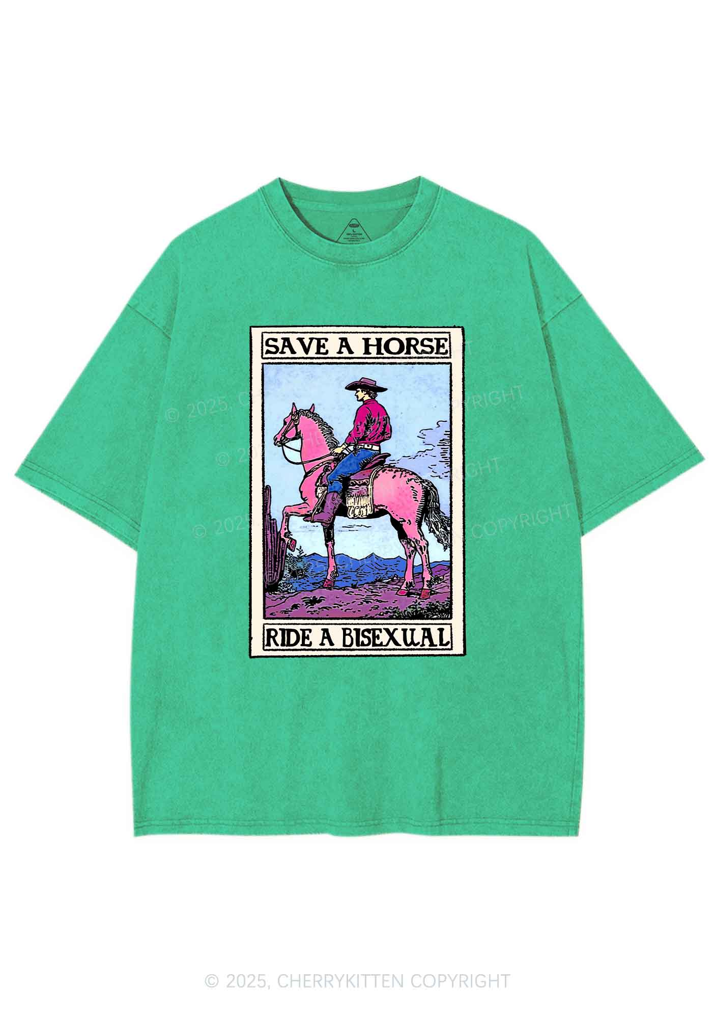 Save Horse Ride Bisexual Pride Y2K Shirts Washed Tee Cherrykitten - Image 8