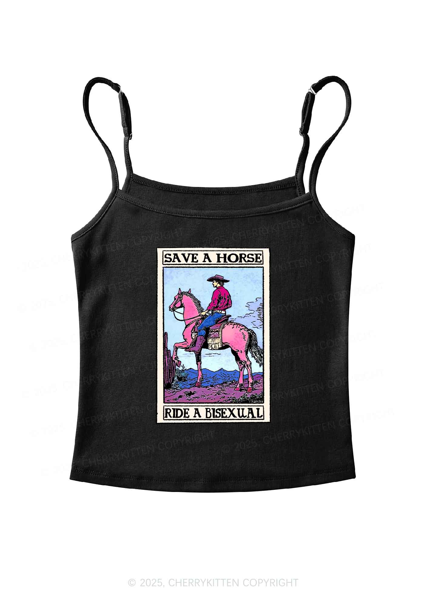 Save Horse Ride Bisexual Pride Y2K Spaghetti Strap Cami Cherrykitten - Image 3