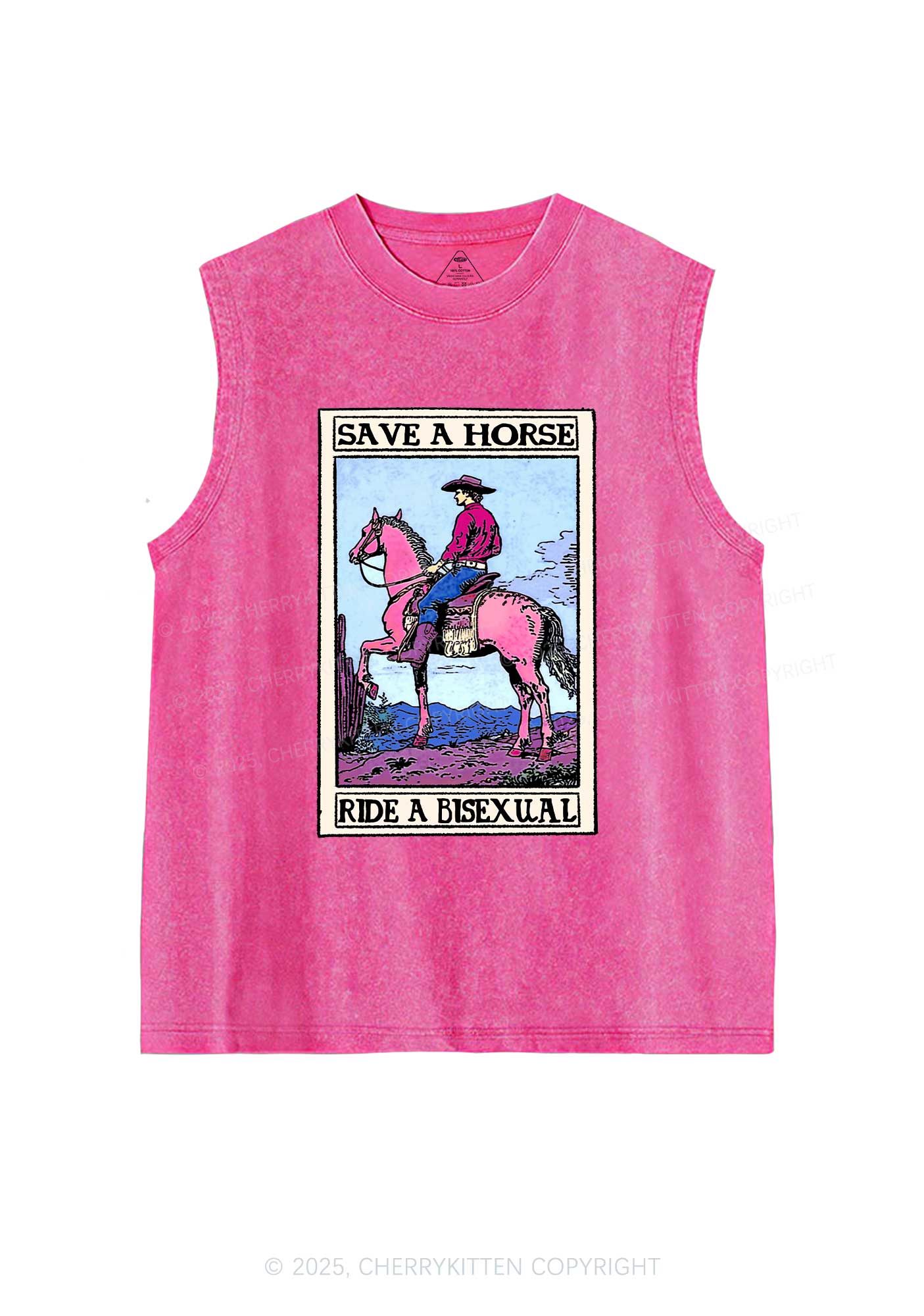 Save Horse Ride Bisexual Pride Y2K Washed Muscle Tank Cherrykitten - Image 3