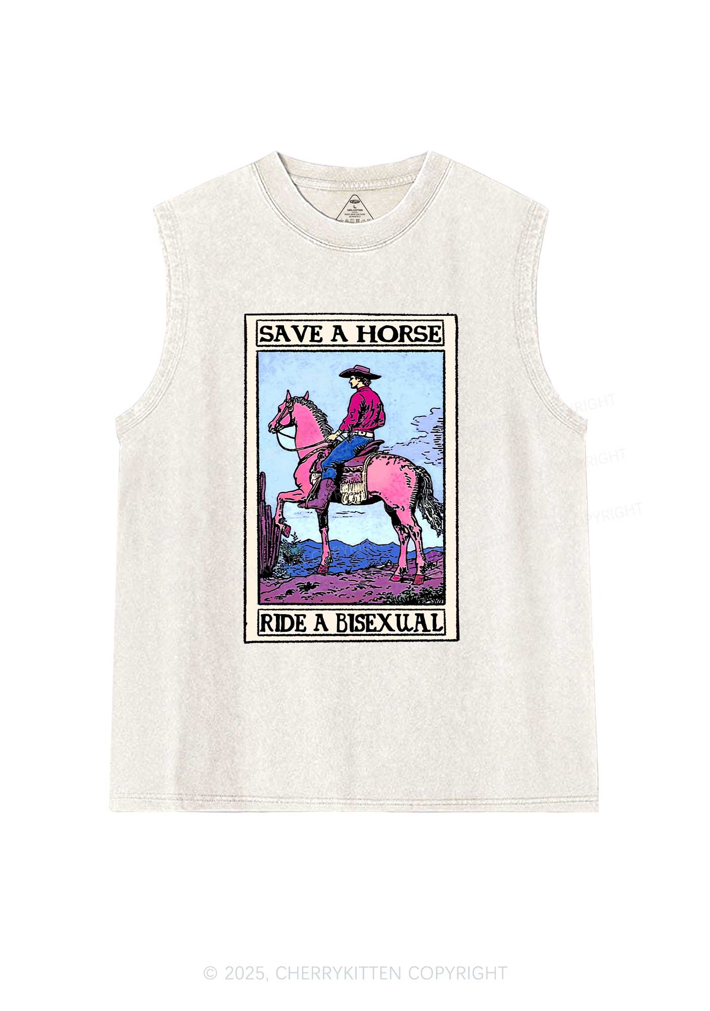 Save Horse Ride Bisexual Pride Y2K Washed Muscle Tank Cherrykitten - Image 4