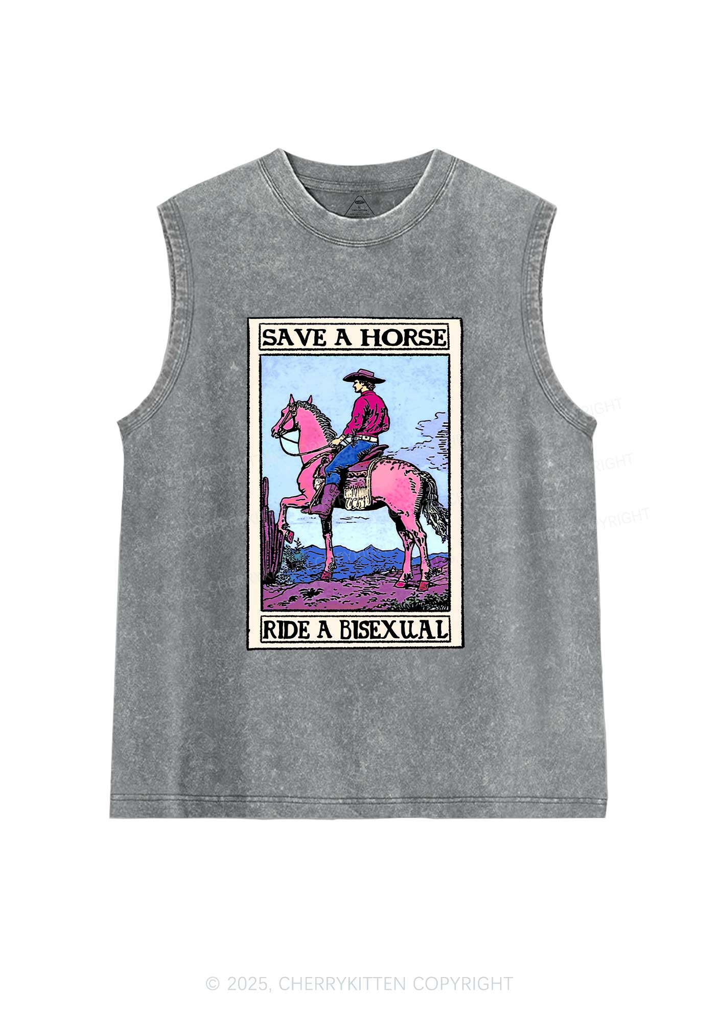 Save Horse Ride Bisexual Pride Y2K Washed Muscle Tank Cherrykitten - Image 5