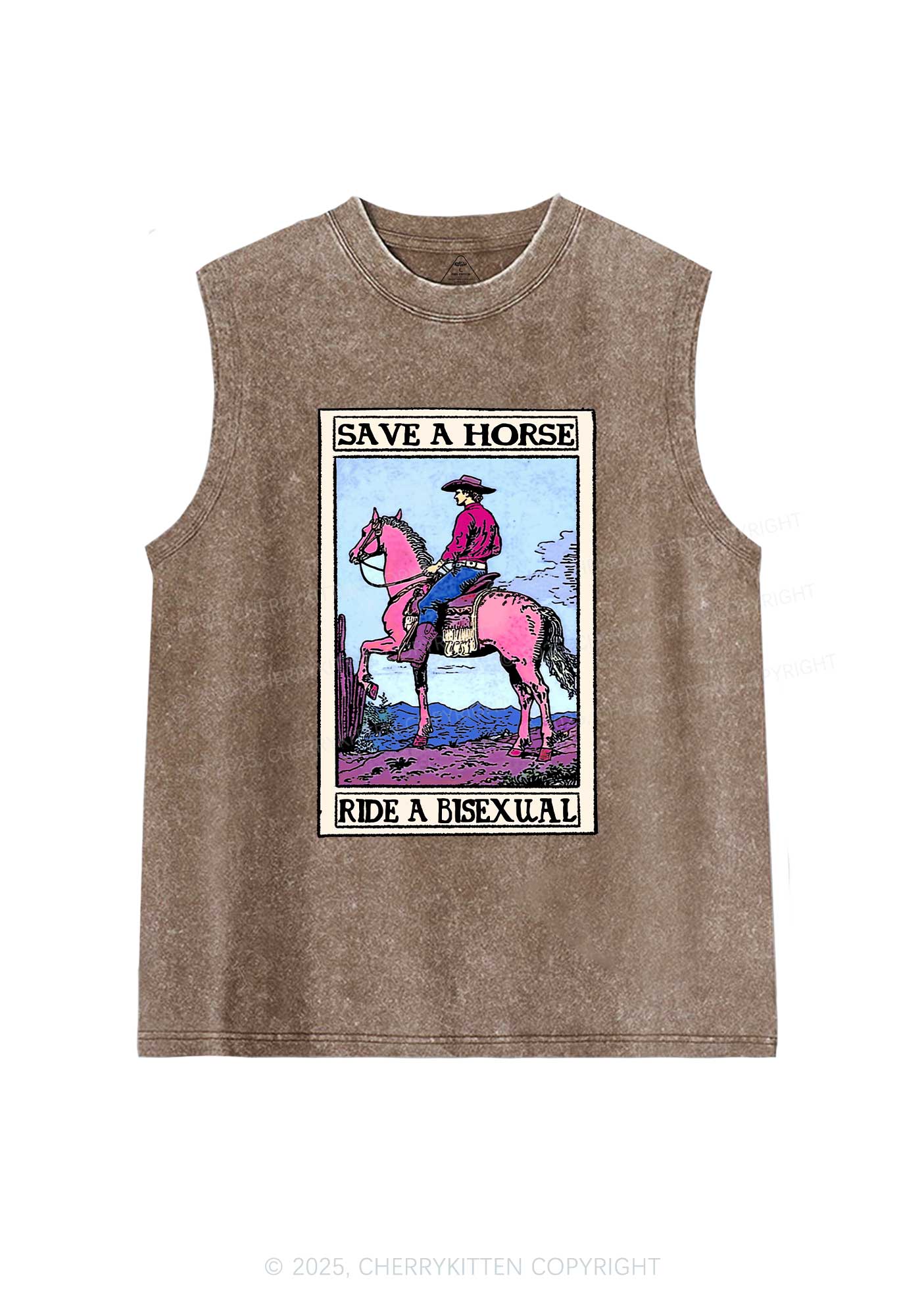 Save Horse Ride Bisexual Pride Y2K Washed Muscle Tank Cherrykitten - Image 6