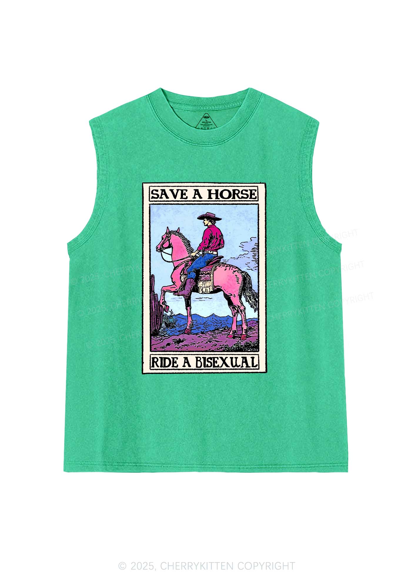 Save Horse Ride Bisexual Pride Y2K Washed Muscle Tank Cherrykitten - Image 7