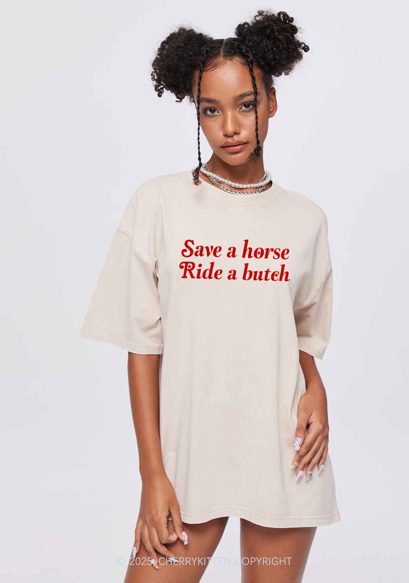 Save Horse Ride Butch Y2K Shirts Washed Tee Cherrykitten - Image 2