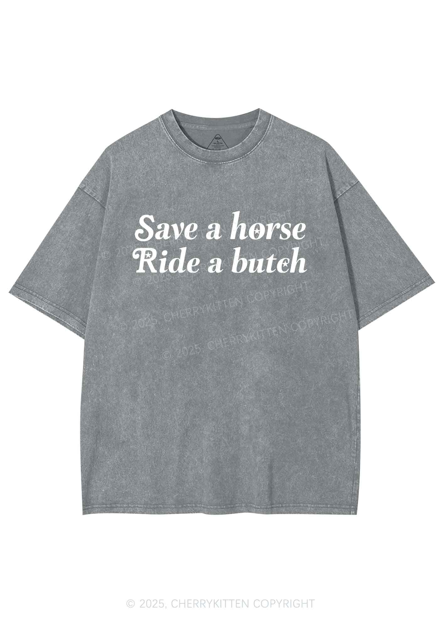 Save Horse Ride Butch Y2K Shirts Washed Tee Cherrykitten - Image 6