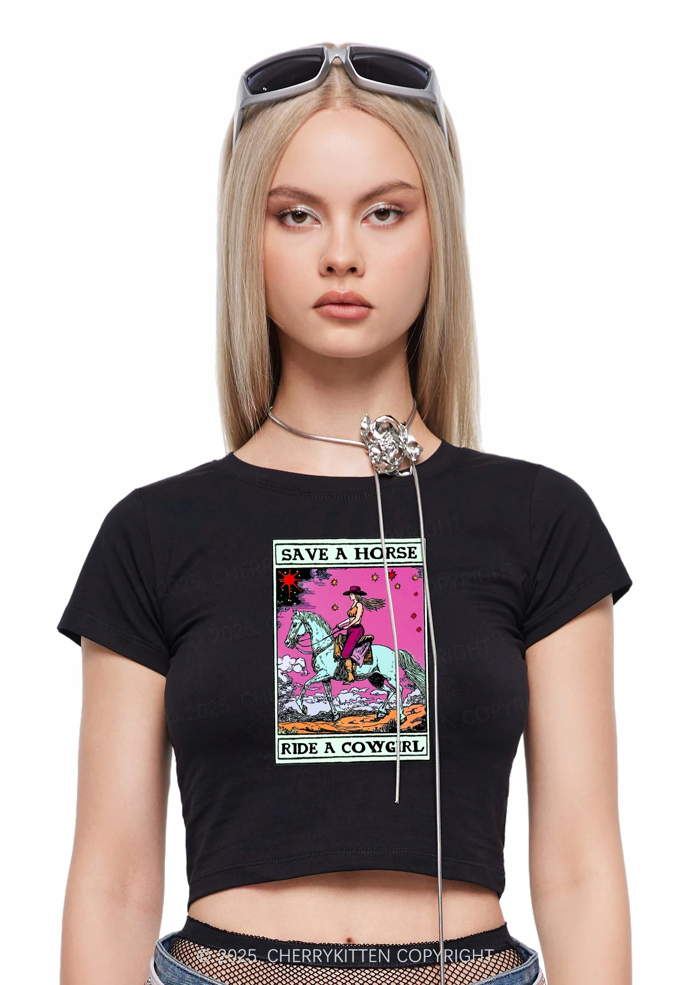 Save Horse Ride Cowgirl Pride Y2K Baby Tee Cherrykitten - Image 3