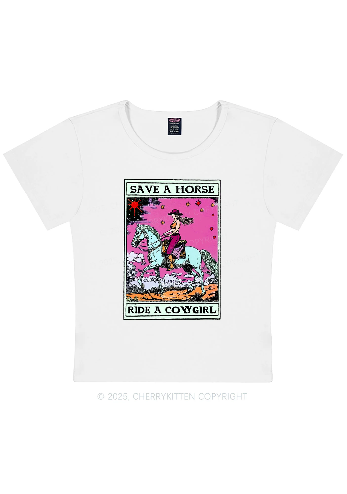 Save Horse Ride Cowgirl Pride Y2K Baby Tee Cherrykitten - Image 4