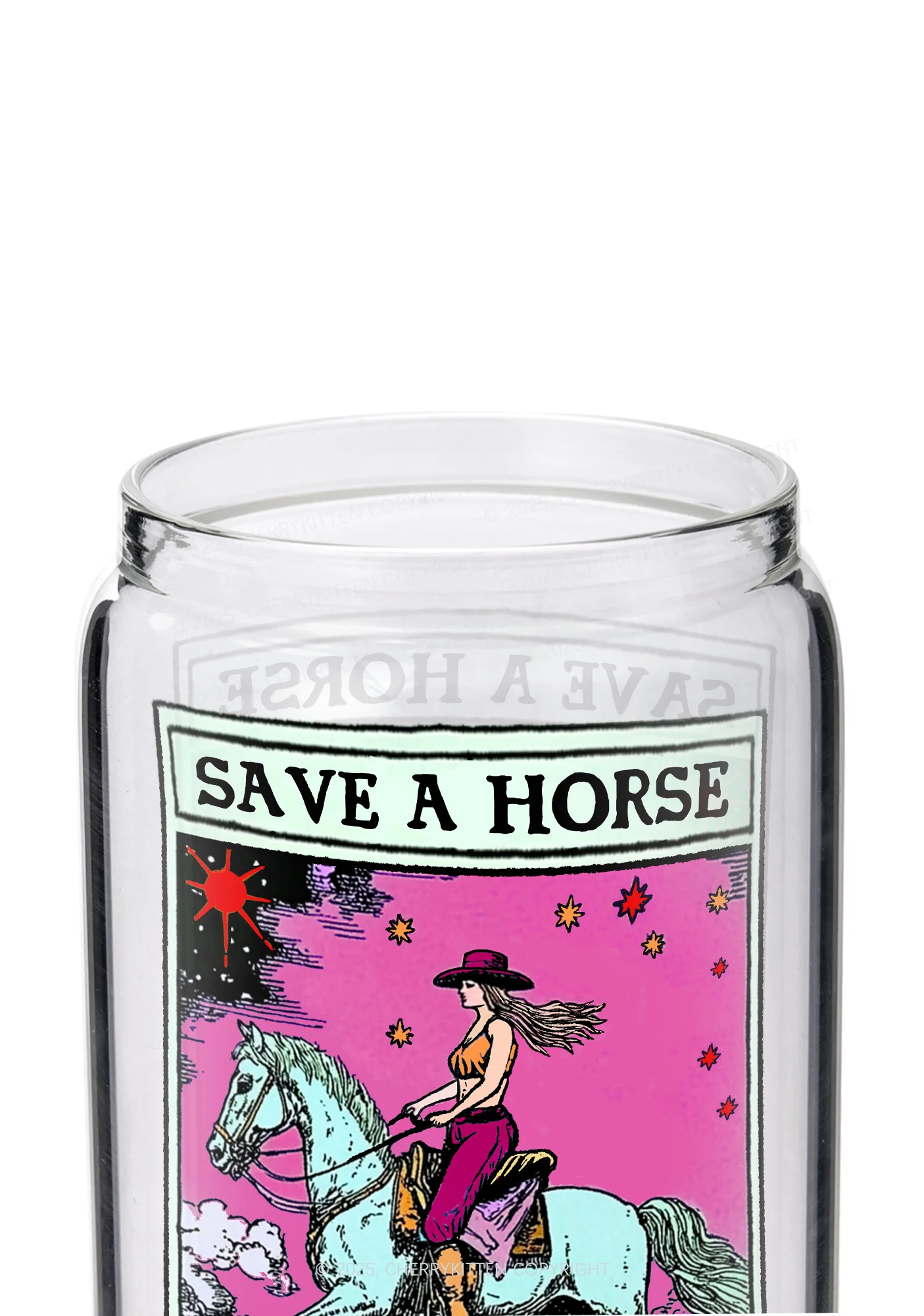 Save Horse Ride Cowgirl Pride Y2K Printed Glass Cup Cherrykitten - Image 2