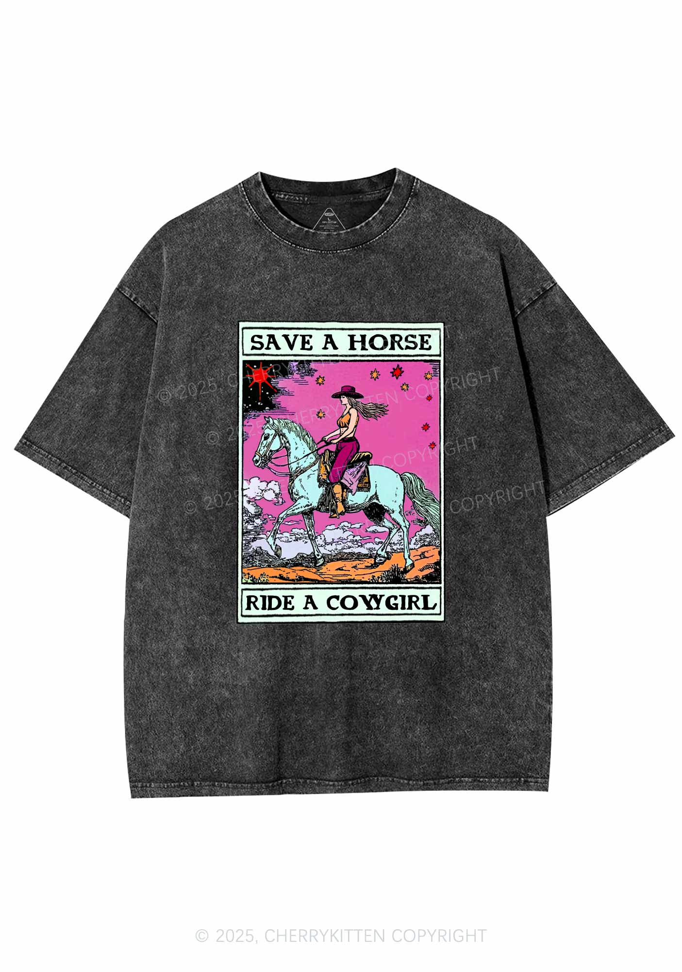 Save Horse Ride Cowgirl Pride Y2K Shirts Washed Tee Cherrykitten - Image 3