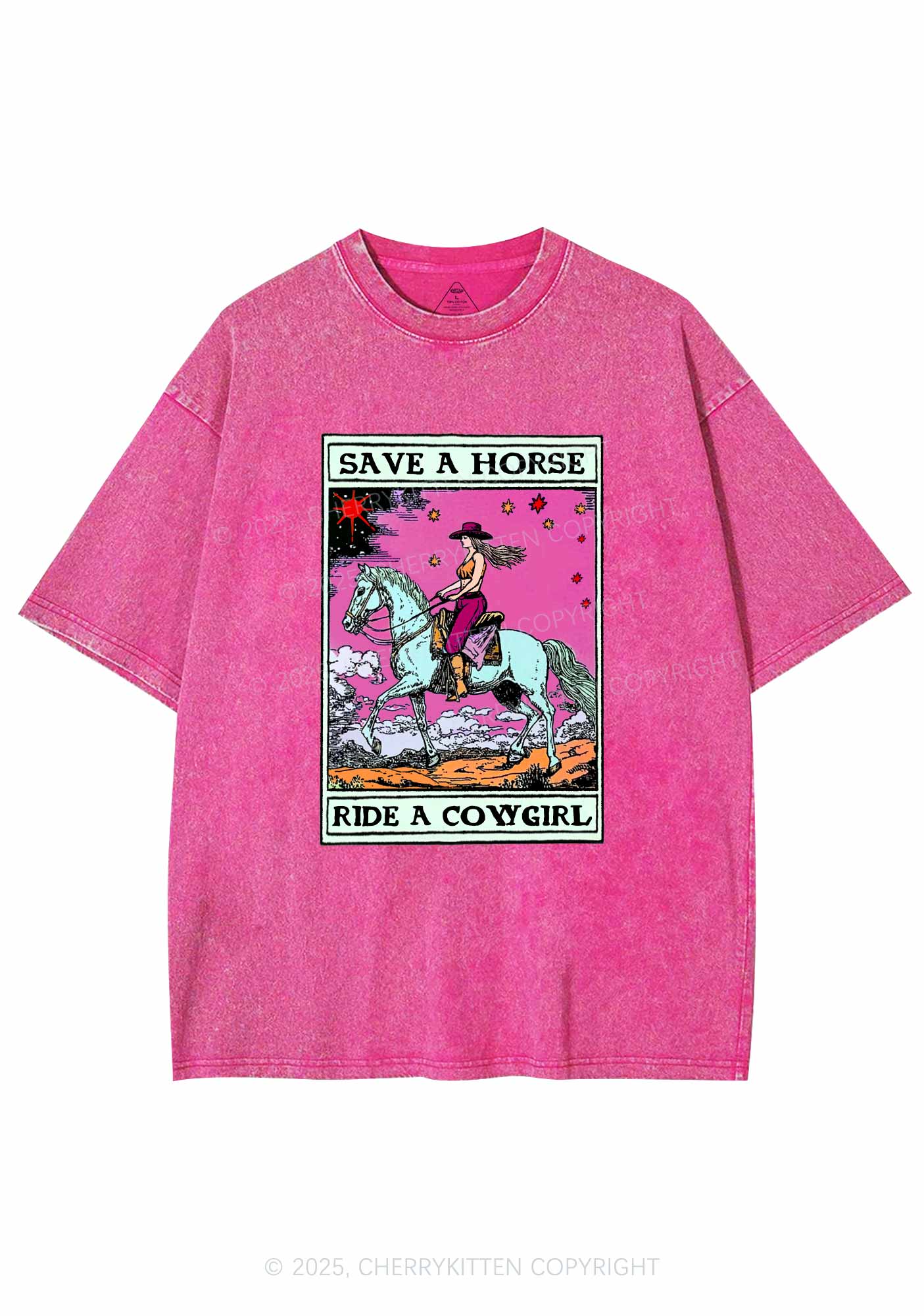 Save Horse Ride Cowgirl Pride Y2K Shirts Washed Tee Cherrykitten - Image 4