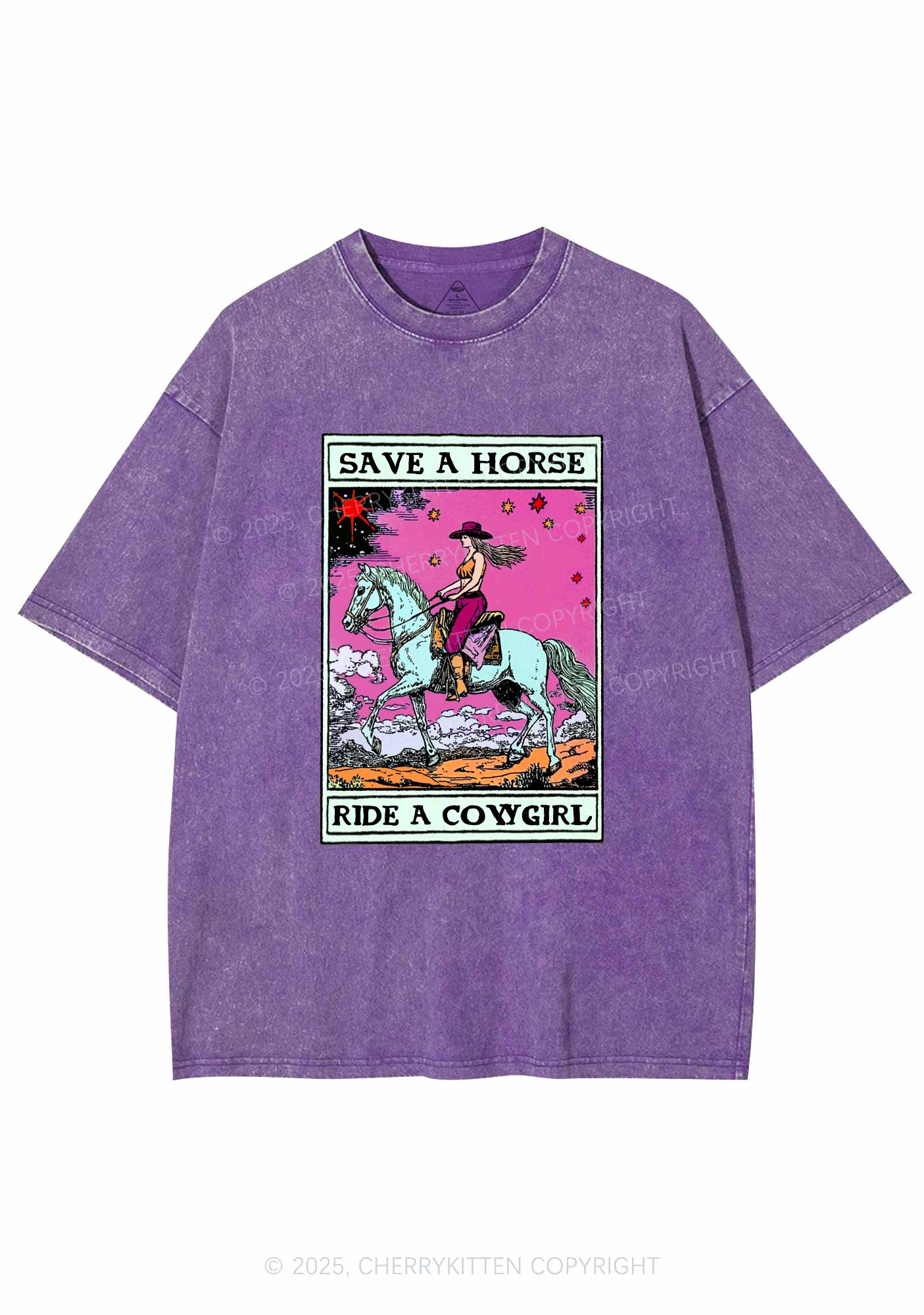 Save Horse Ride Cowgirl Pride Y2K Shirts Washed Tee Cherrykitten - Image 5