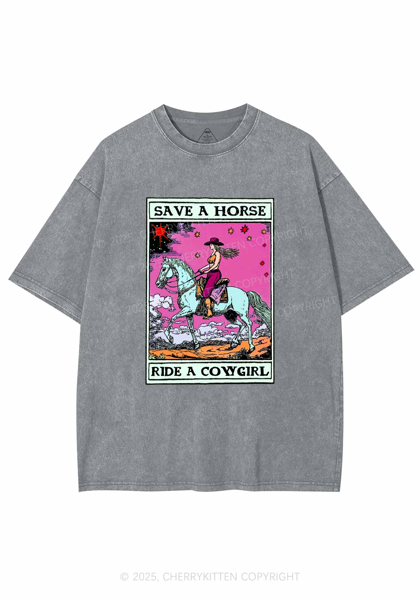 Save Horse Ride Cowgirl Pride Y2K Shirts Washed Tee Cherrykitten - Image 6