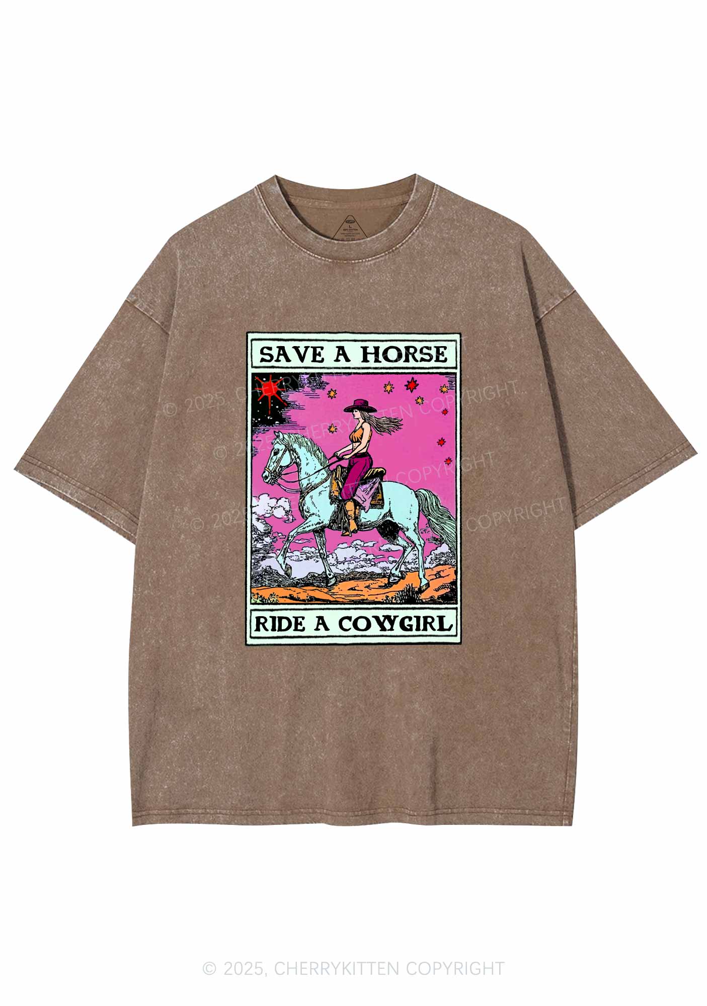 Save Horse Ride Cowgirl Pride Y2K Shirts Washed Tee Cherrykitten - Image 7
