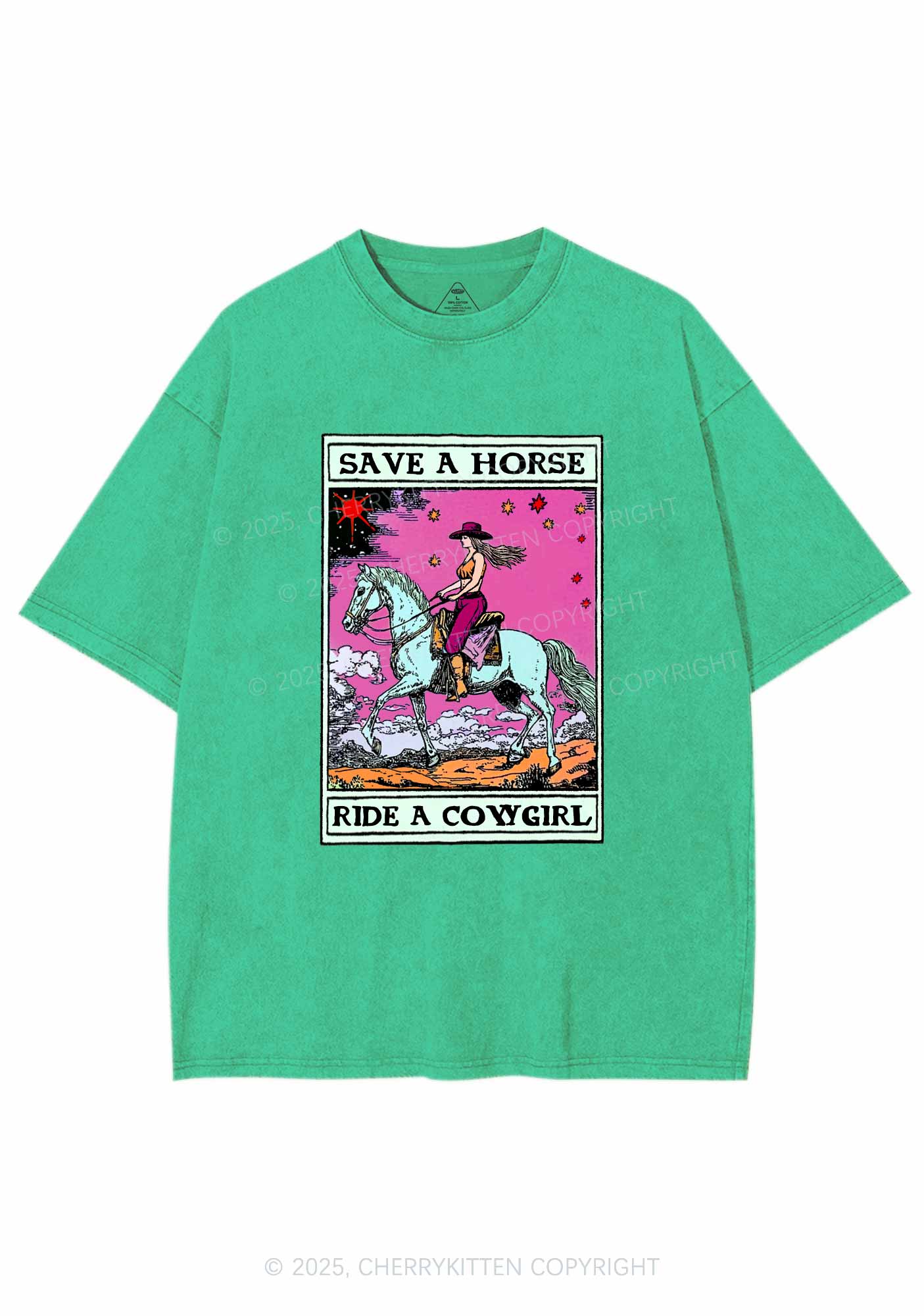 Save Horse Ride Cowgirl Pride Y2K Shirts Washed Tee Cherrykitten - Image 8