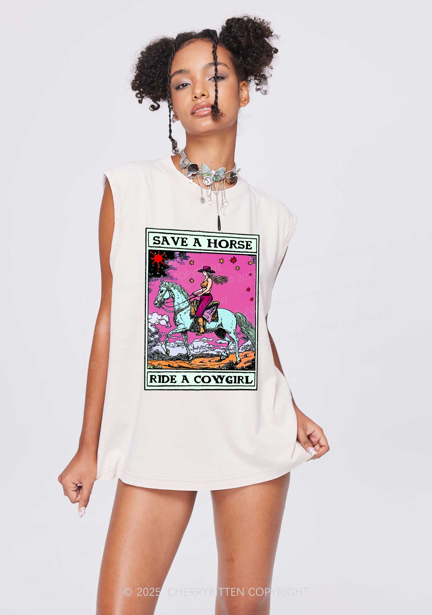 Save Horse Ride Cowgirl Pride Y2K Washed Muscle Tank Cherrykitten - Image 2