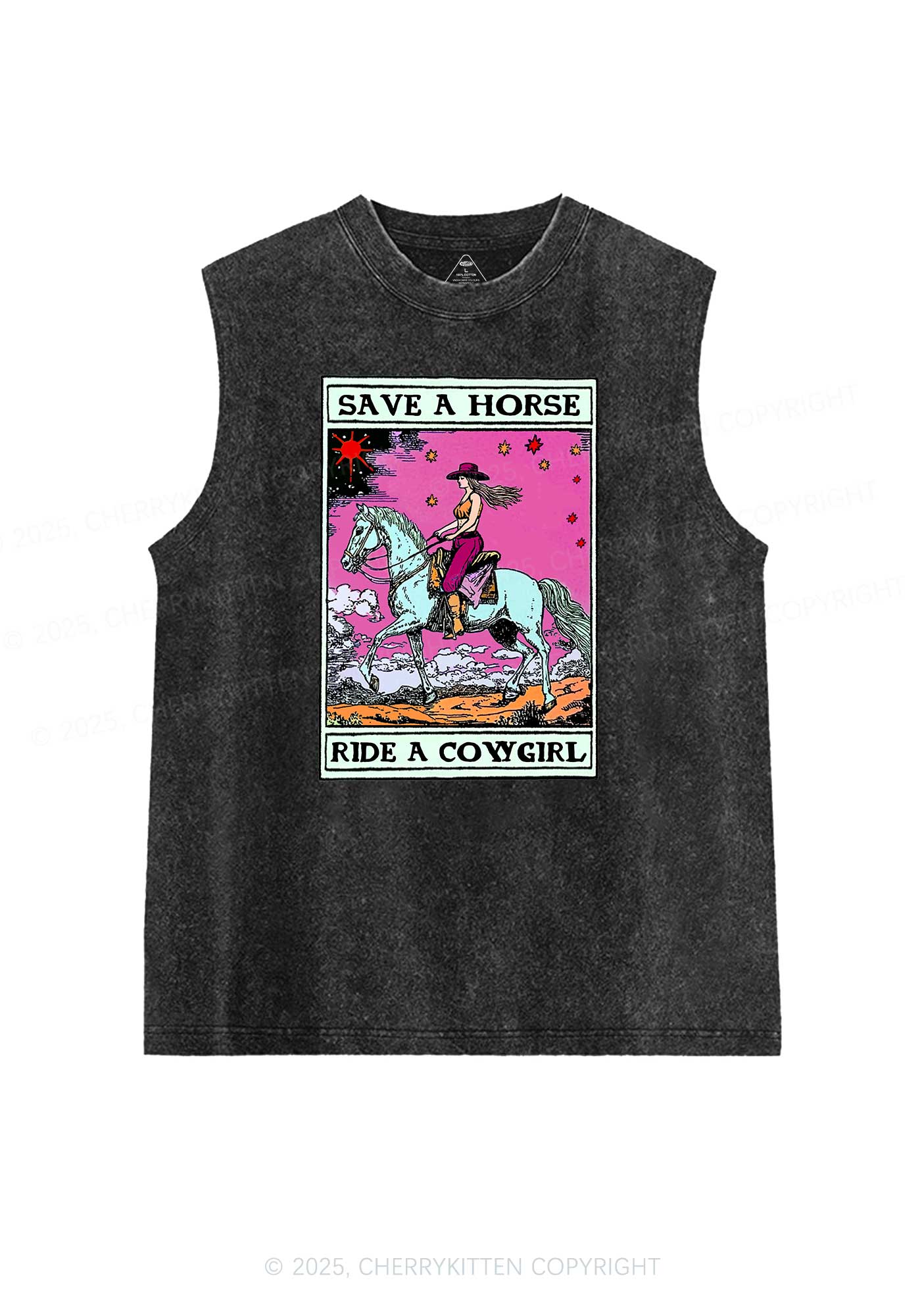 Save Horse Ride Cowgirl Pride Y2K Washed Muscle Tank Cherrykitten - Image 3