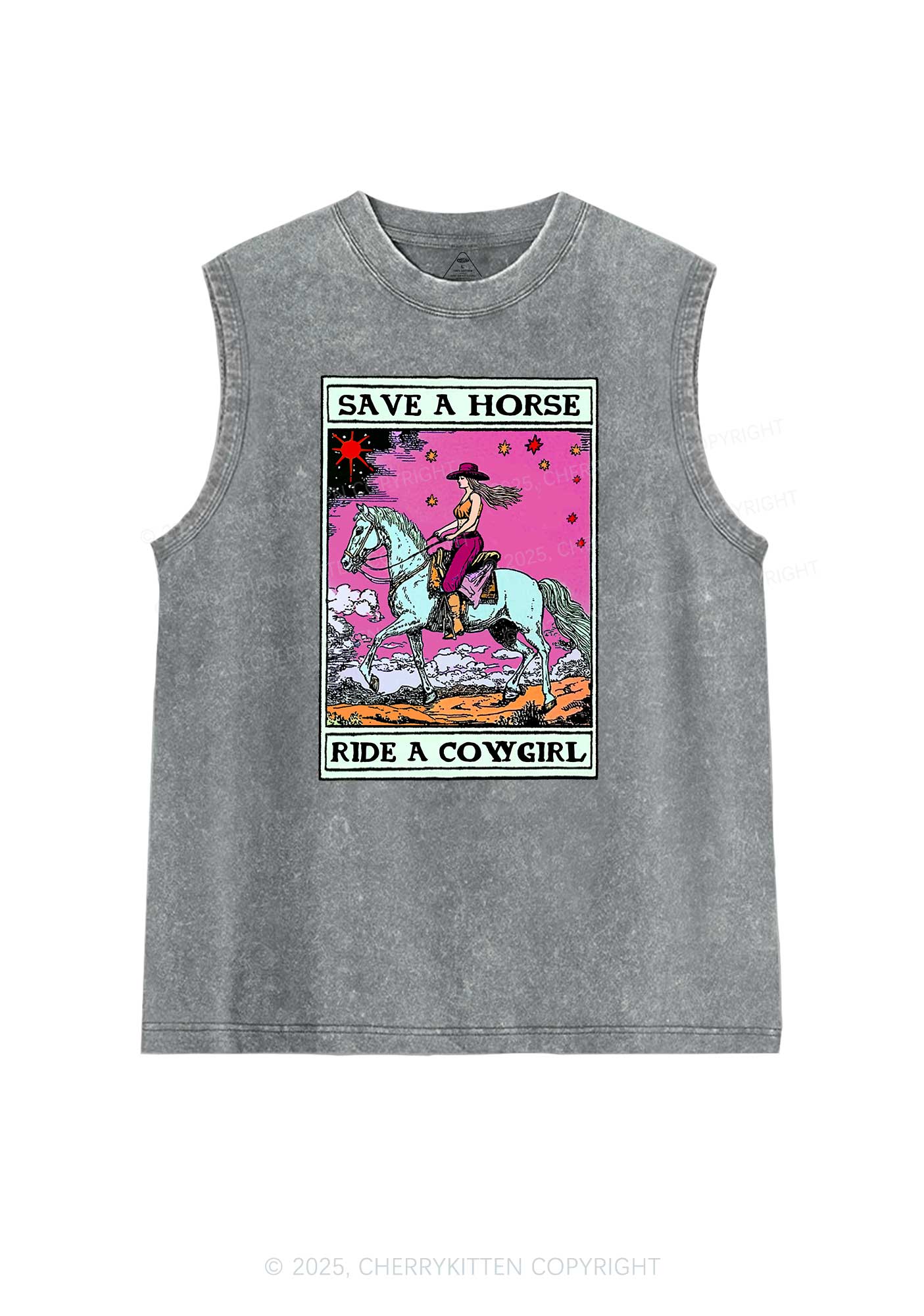 Save Horse Ride Cowgirl Pride Y2K Washed Muscle Tank Cherrykitten - Image 5