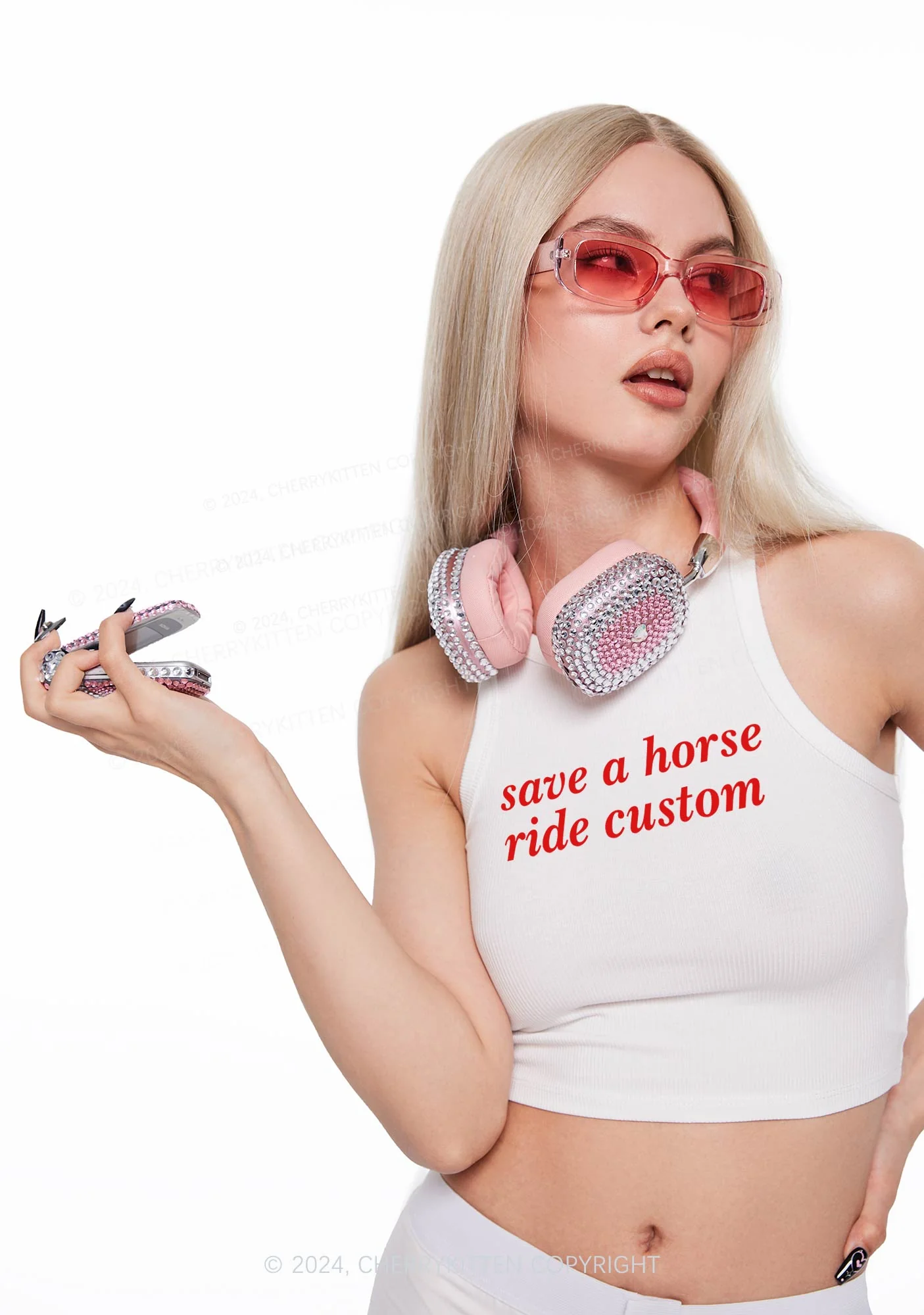 Save Horse Ride Custom Y2K Crop Tank Top Cherrykitten - Image 2