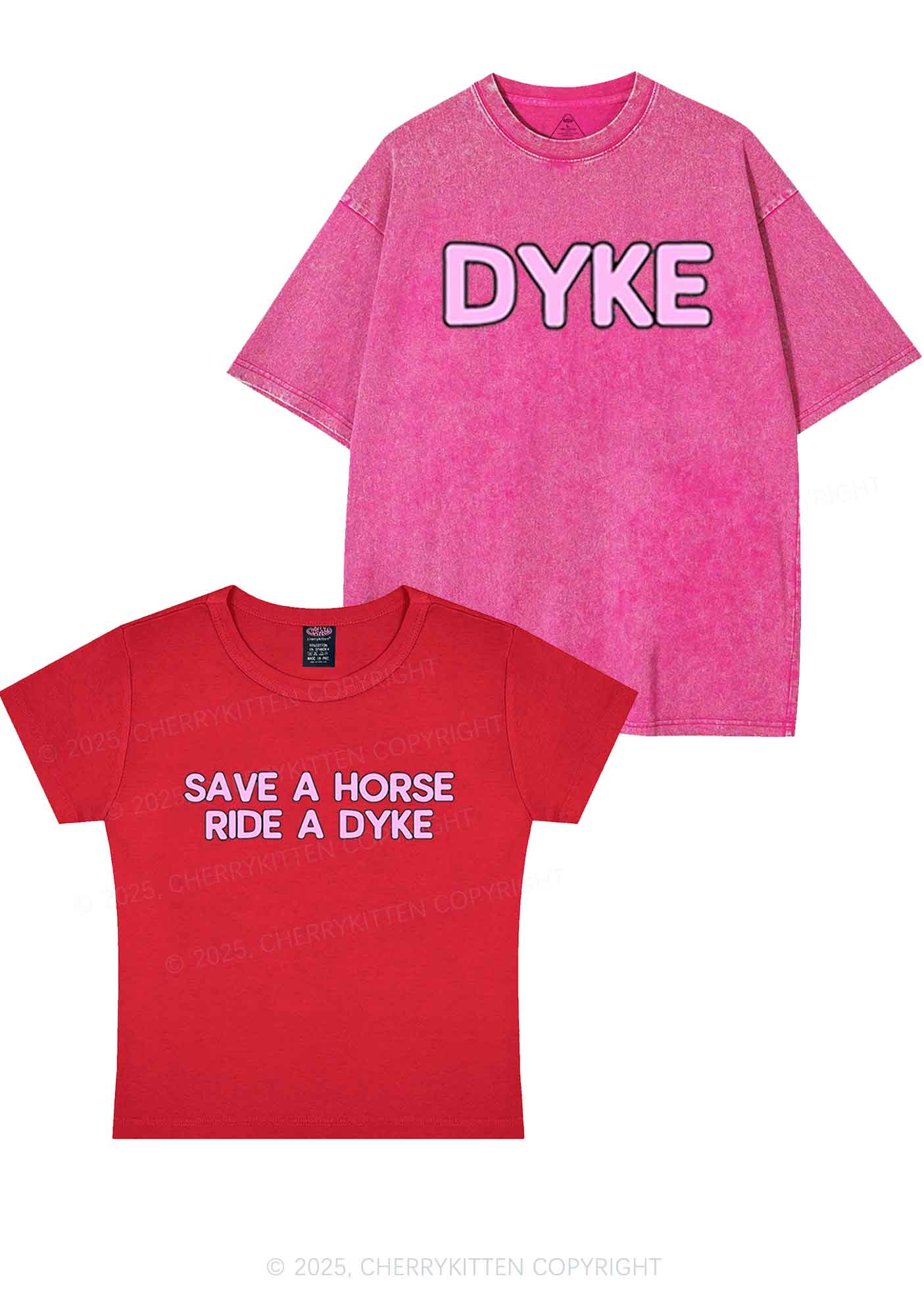 Save Horse Ride Dyke Y2K Valentine's Day Couple Shirt Cherrykitten - Image 6