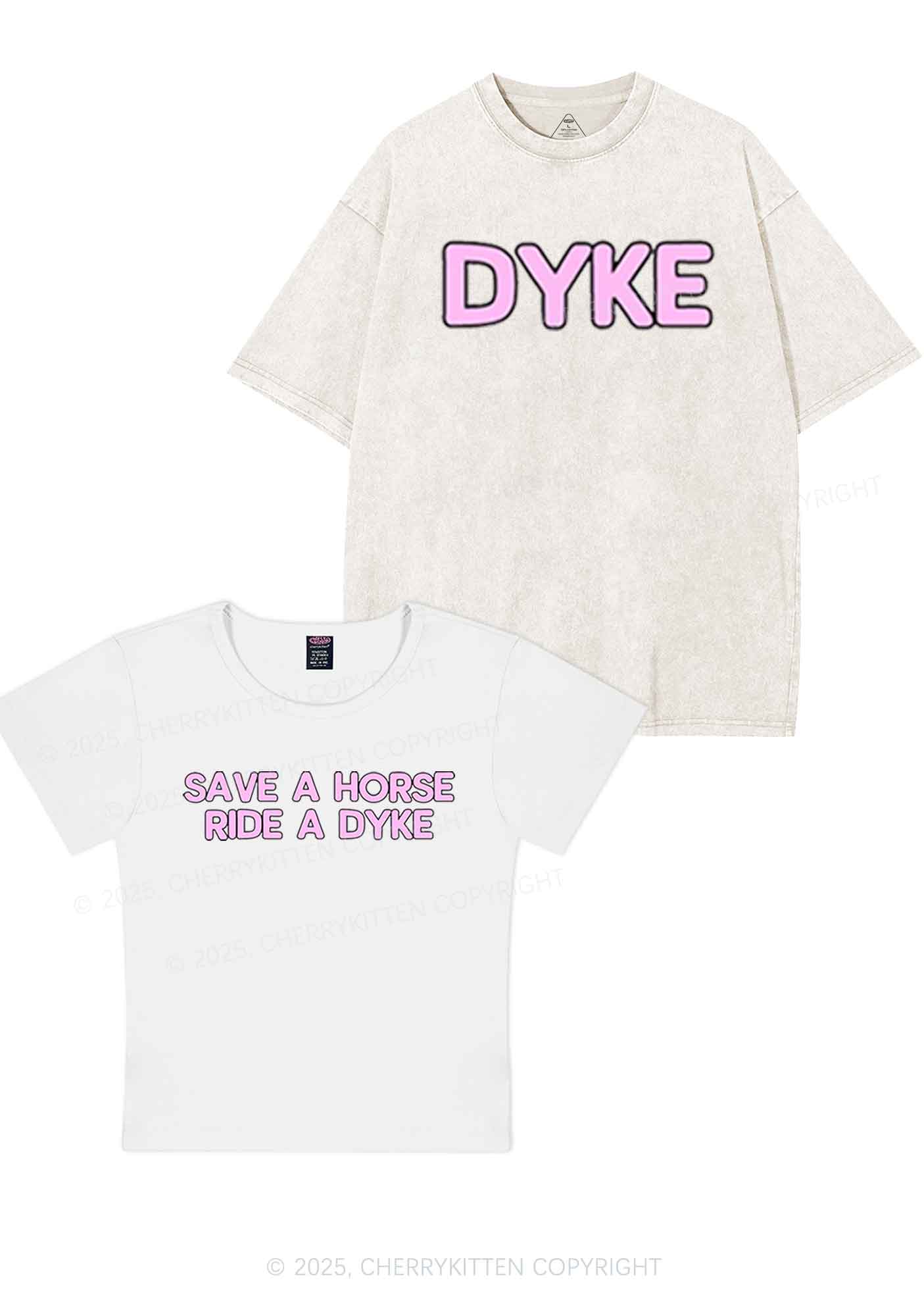 Save Horse Ride Dyke Y2K Valentine's Day Couple Shirt Cherrykitten - Image 9