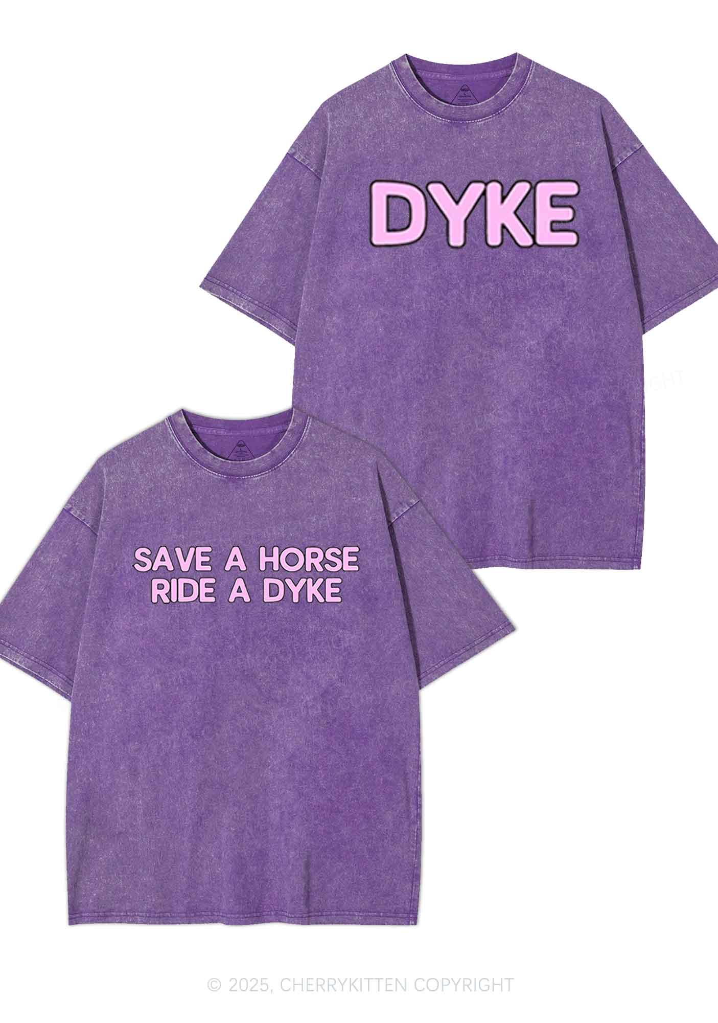 Save Horse Ride Dyke Y2K Valentine's Day Washed Tee Cherrykitten - Image 3