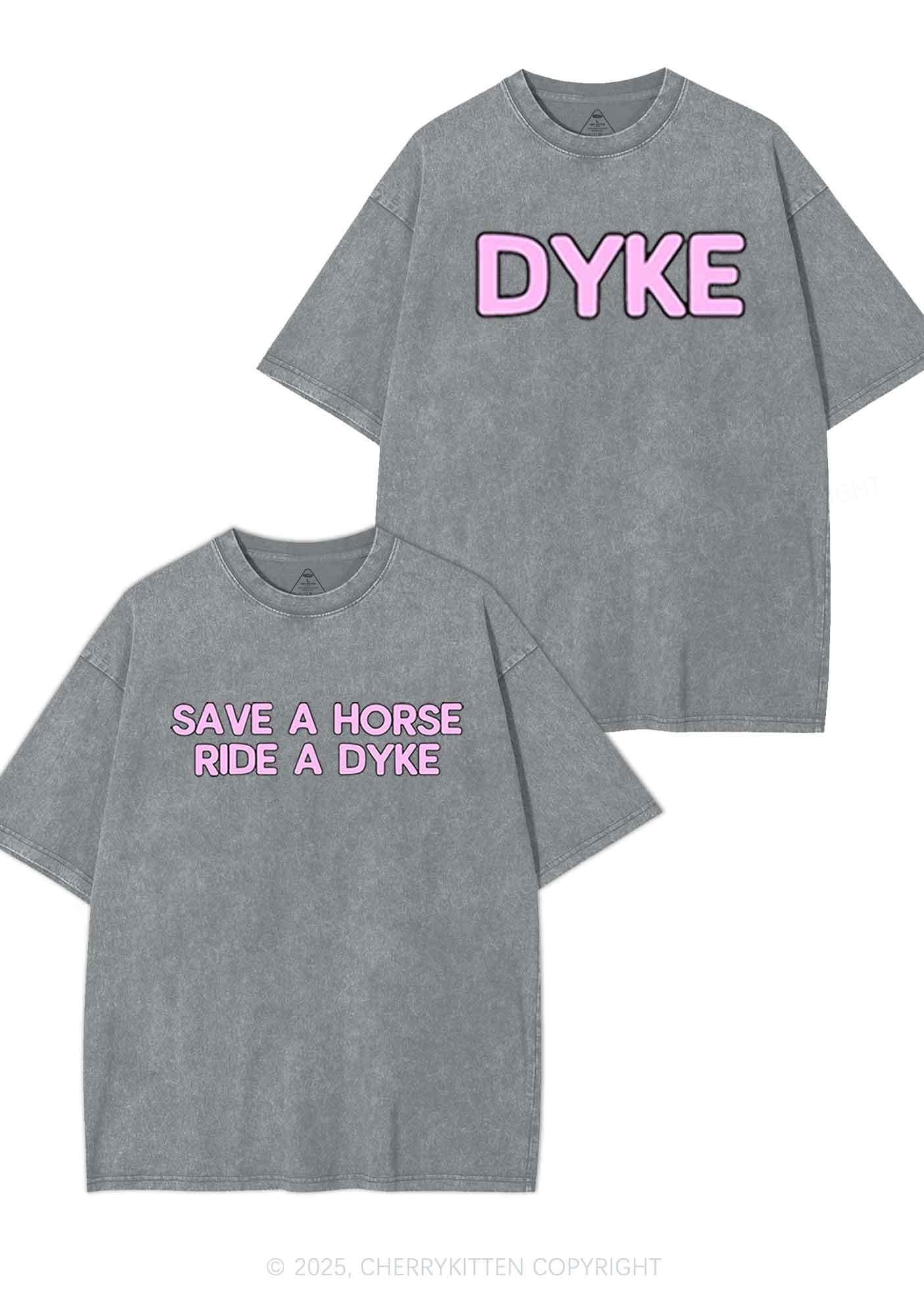 Save Horse Ride Dyke Y2K Valentine's Day Washed Tee Cherrykitten - Image 6