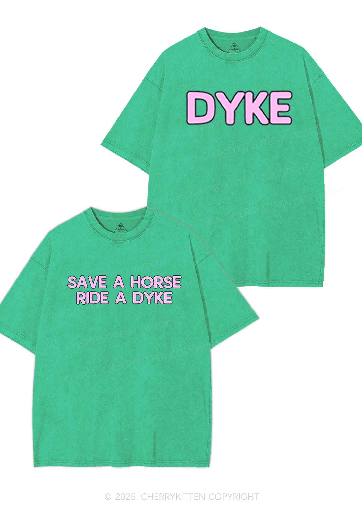 Save Horse Ride Dyke Y2K Valentine's Day Washed Tee Cherrykitten - Image 7