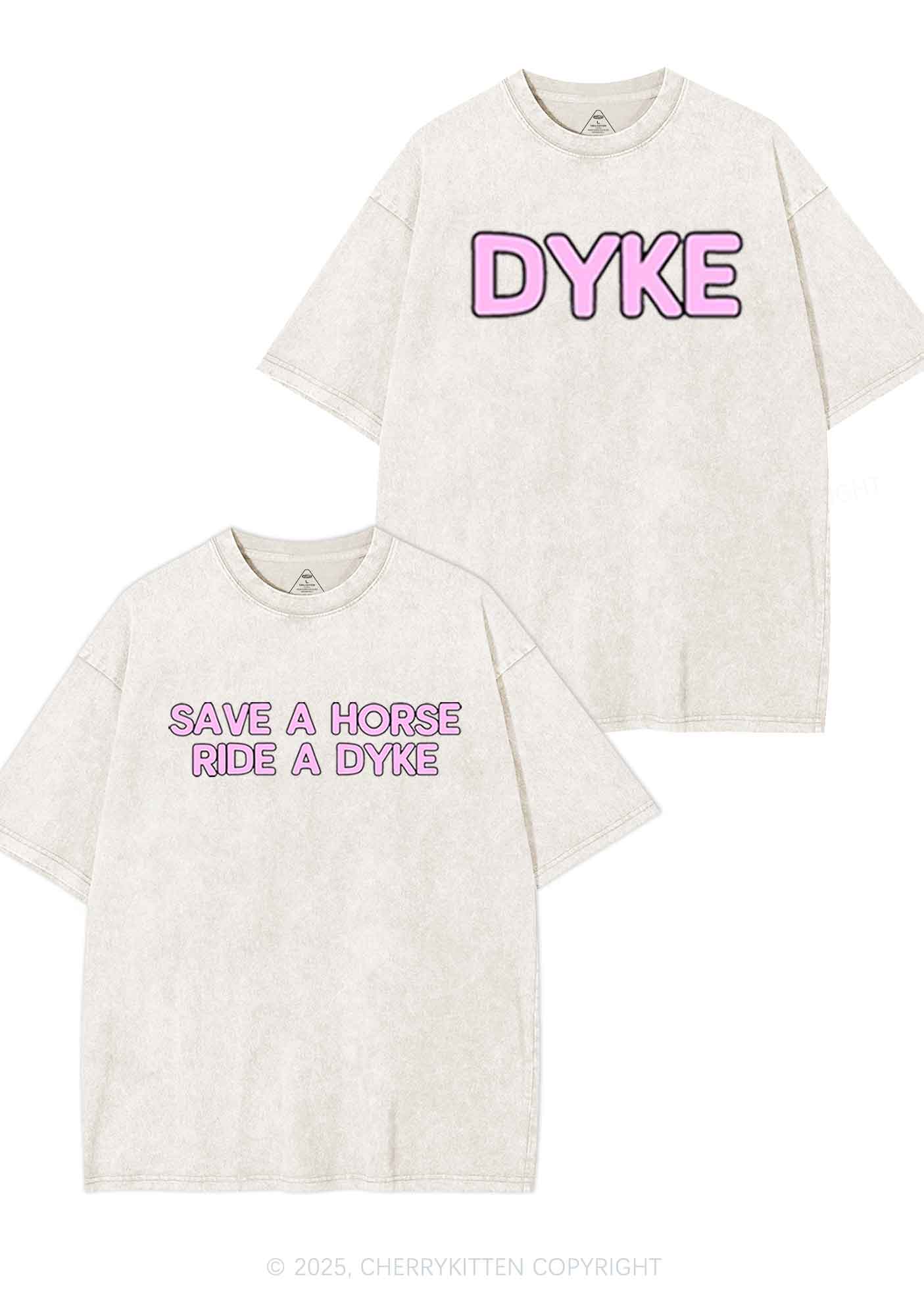 Save Horse Ride Dyke Y2K Valentine's Day Washed Tee Cherrykitten - Image 8
