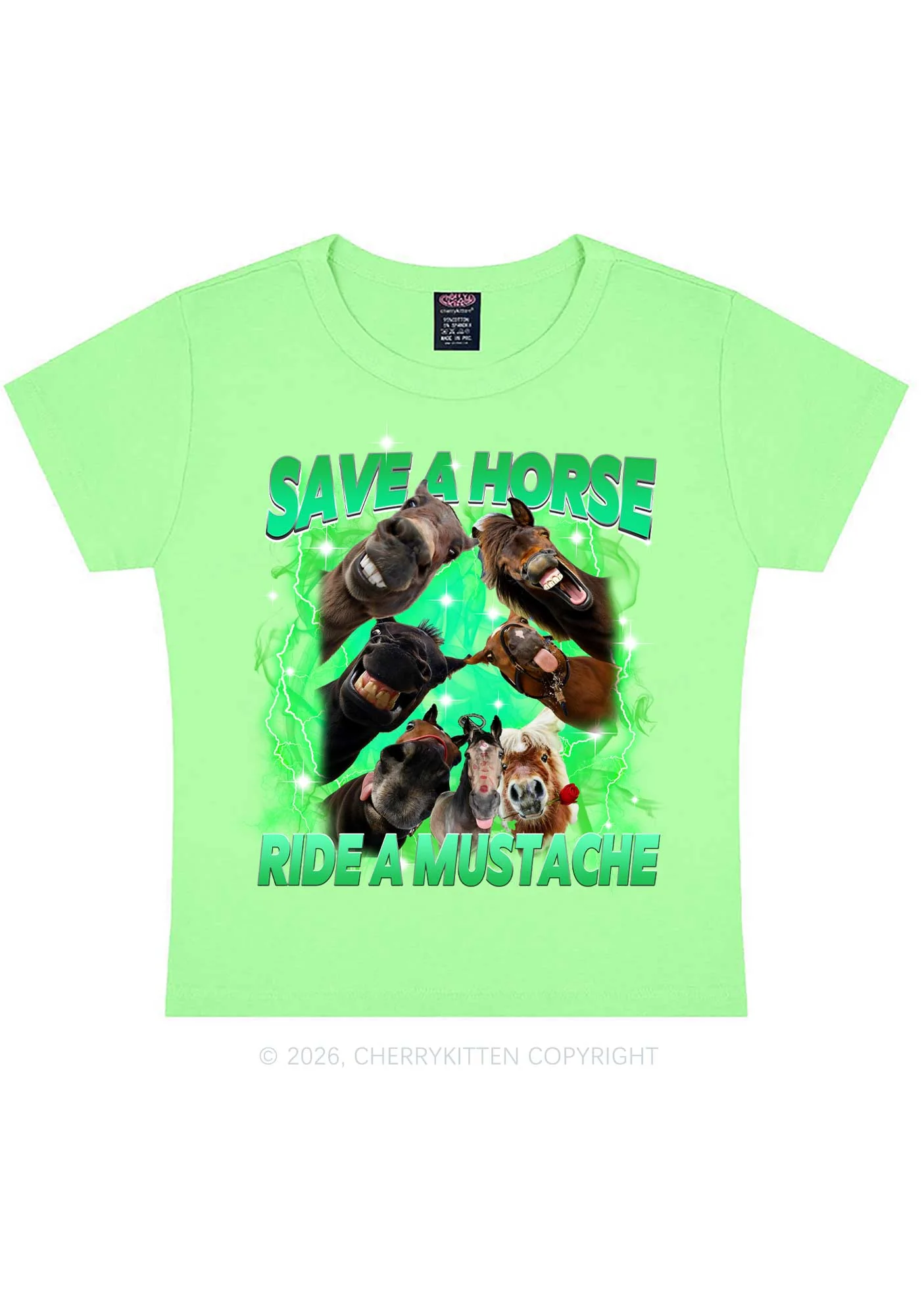 Save Horse Ride Mustache Y2K Baby Tee Cherrykitten - Image 11
