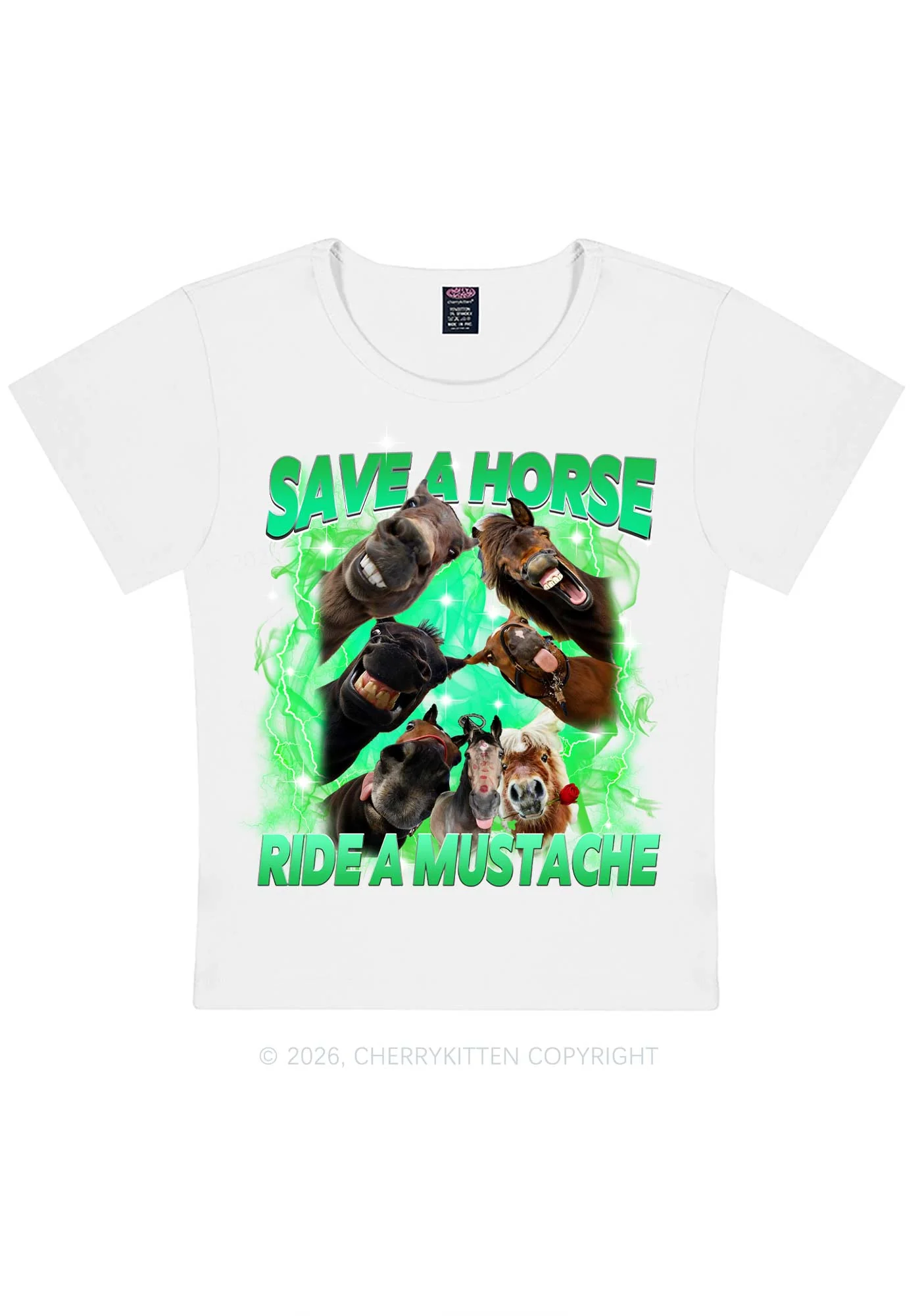 Save Horse Ride Mustache Y2K Baby Tee Cherrykitten - Image 3