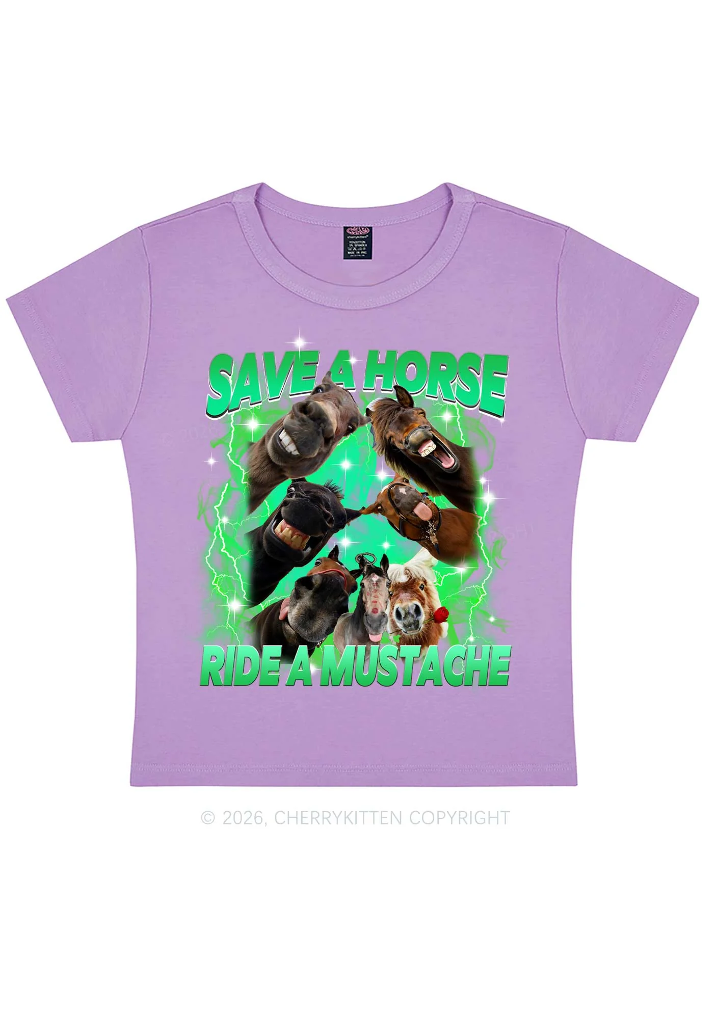 Save Horse Ride Mustache Y2K Baby Tee Cherrykitten - Image 4