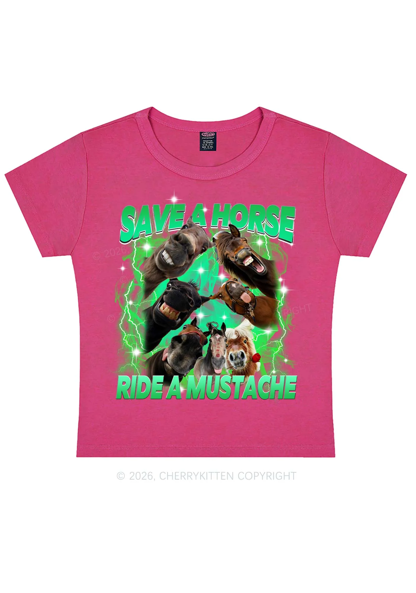 Save Horse Ride Mustache Y2K Baby Tee Cherrykitten - Image 5
