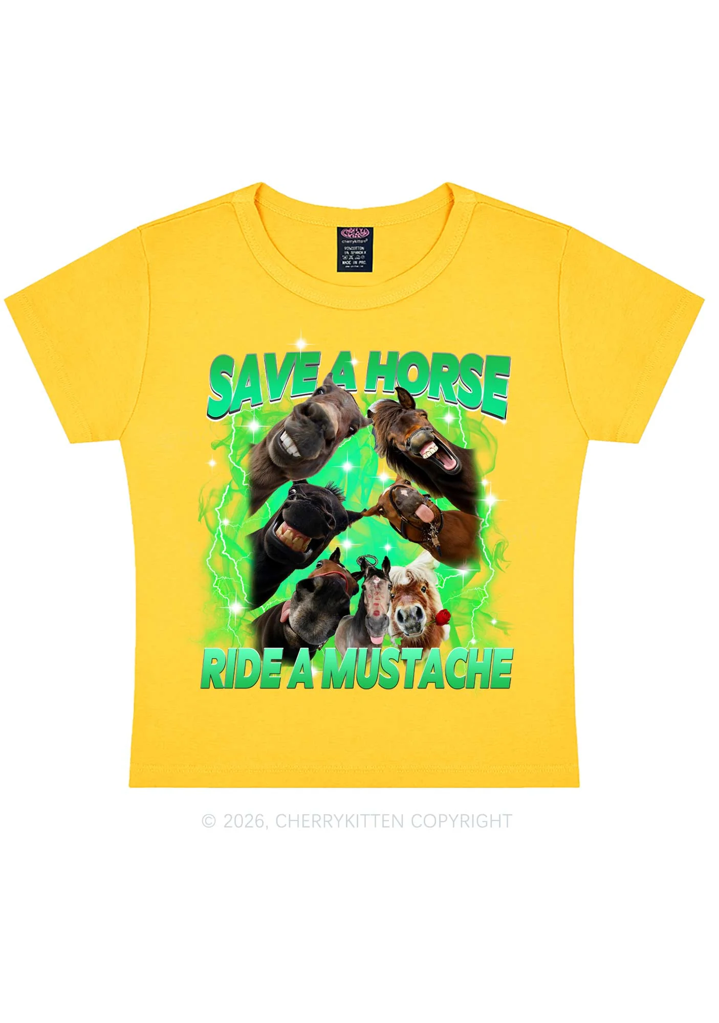 Save Horse Ride Mustache Y2K Baby Tee Cherrykitten - Image 6