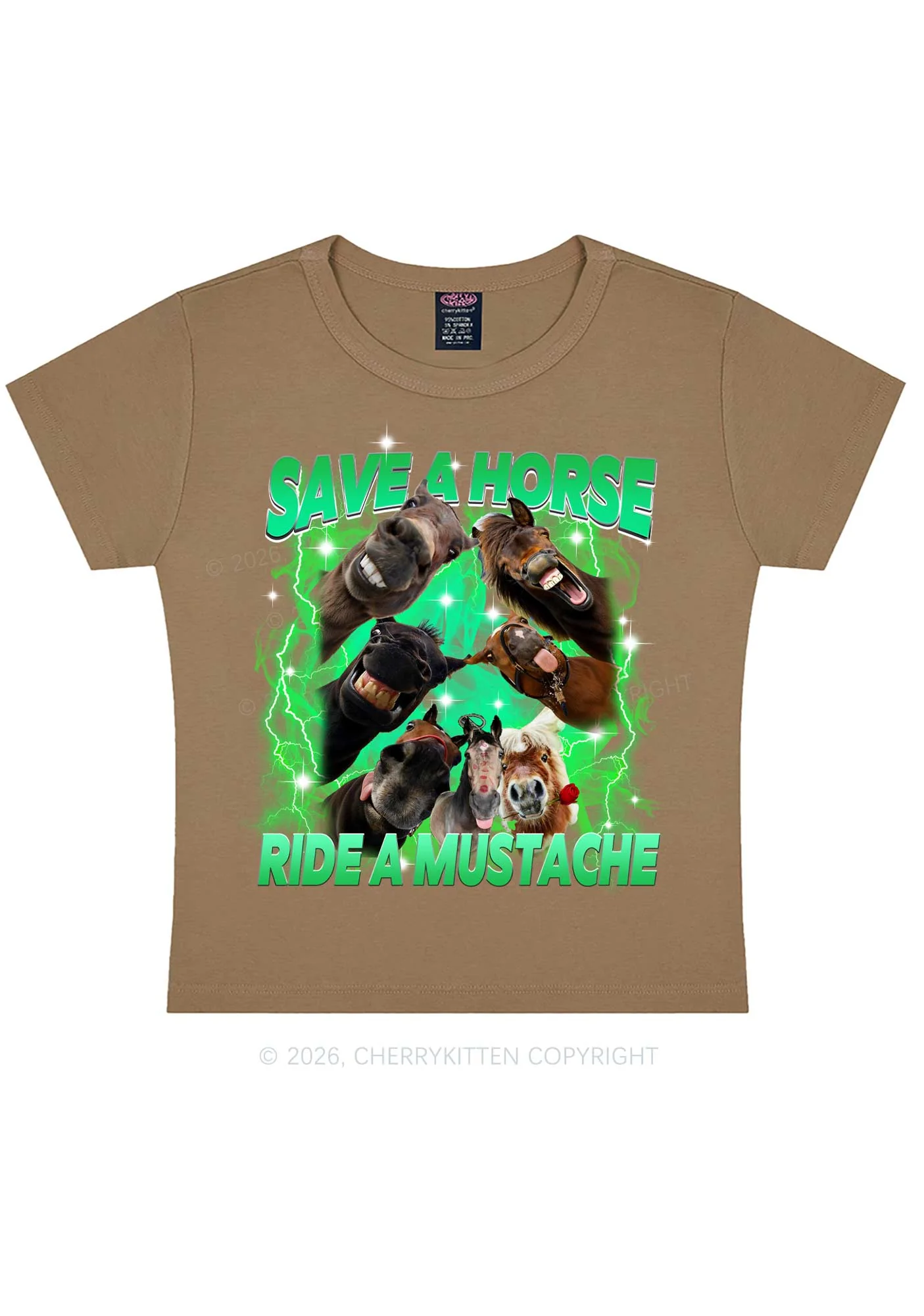 Save Horse Ride Mustache Y2K Baby Tee Cherrykitten - Image 7