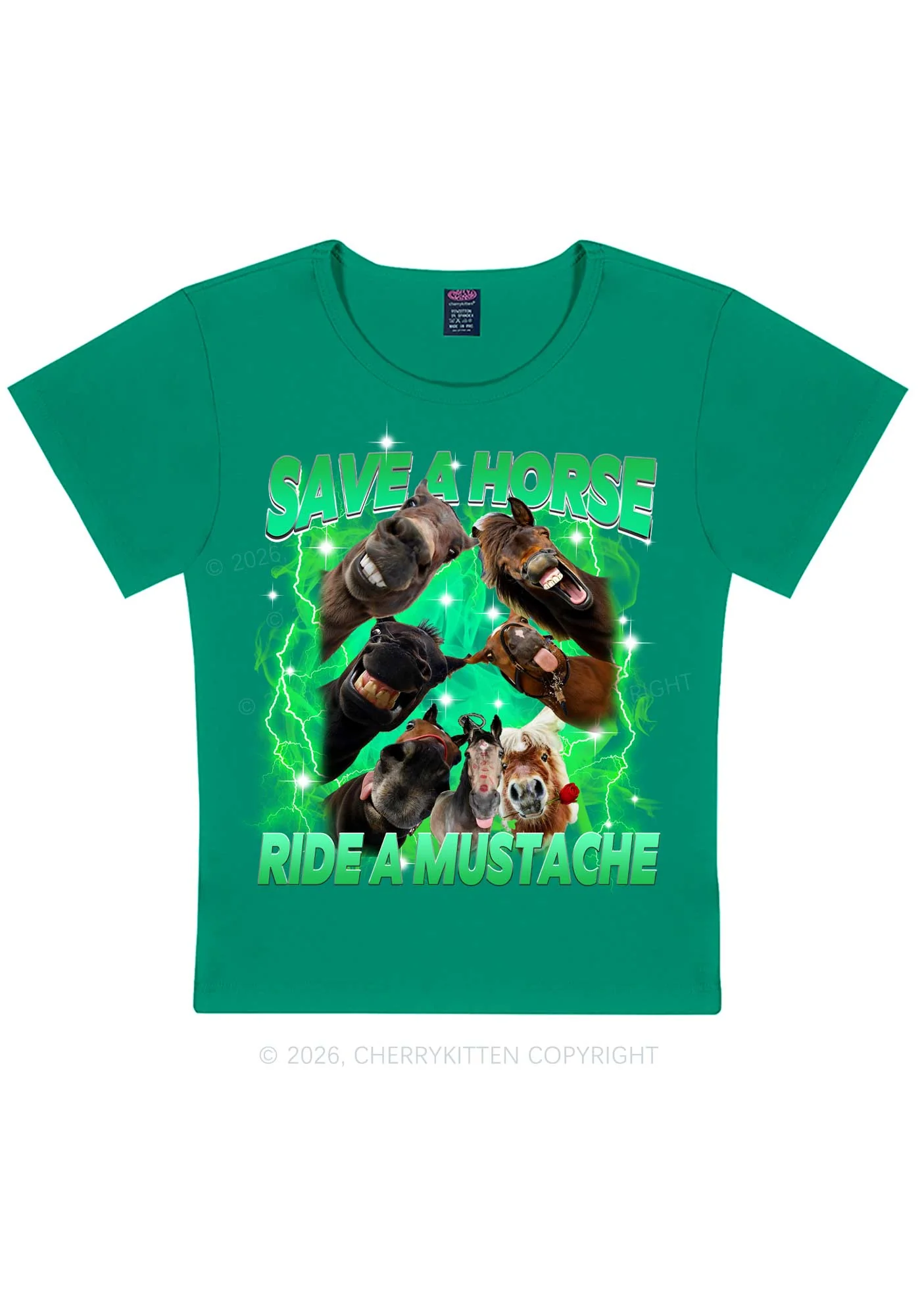 Save Horse Ride Mustache Y2K Baby Tee Cherrykitten - Image 9
