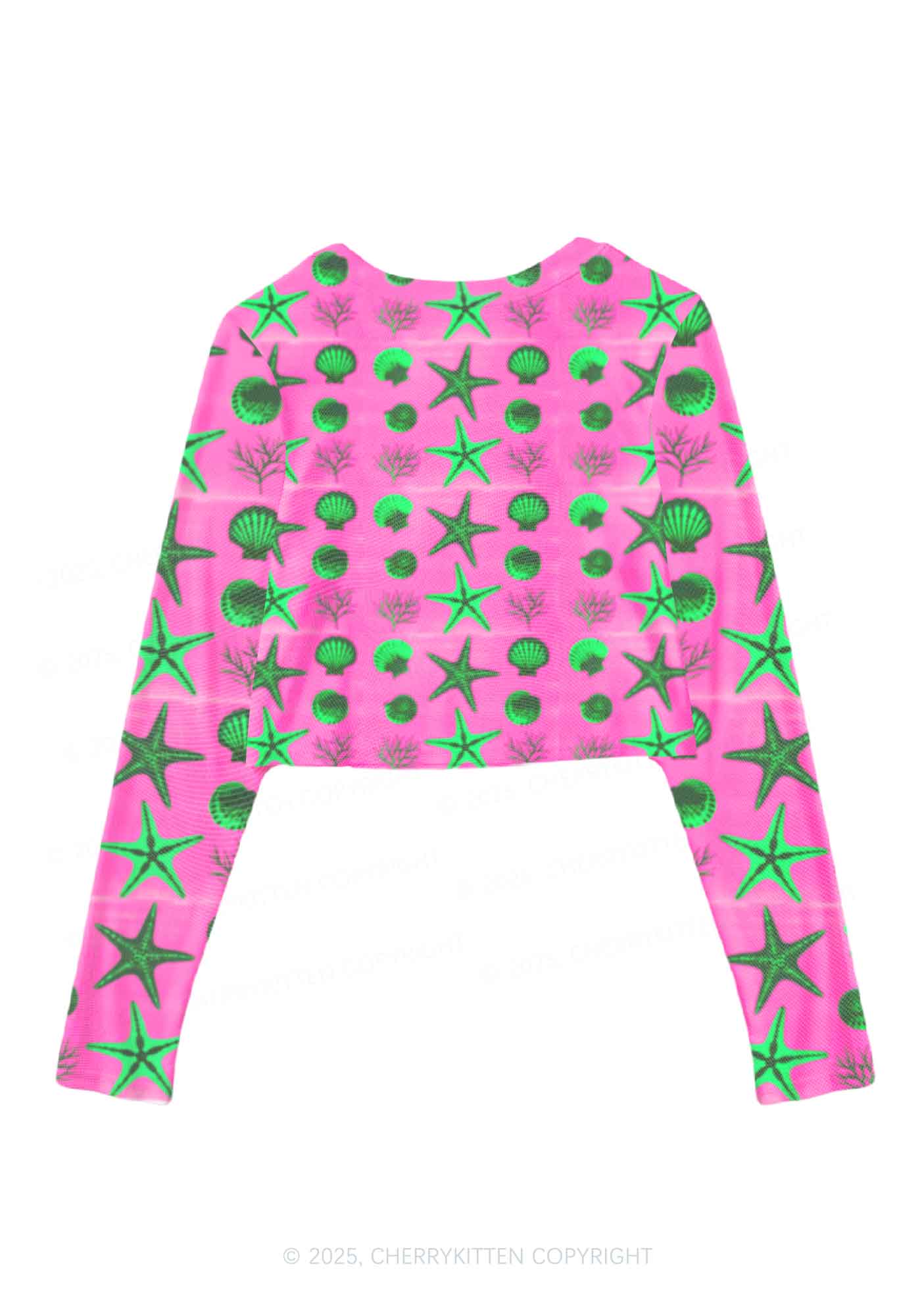 Sea Animals Y2K Mesh Long Sleeve Crop Top Cherrykitten - Image 2
