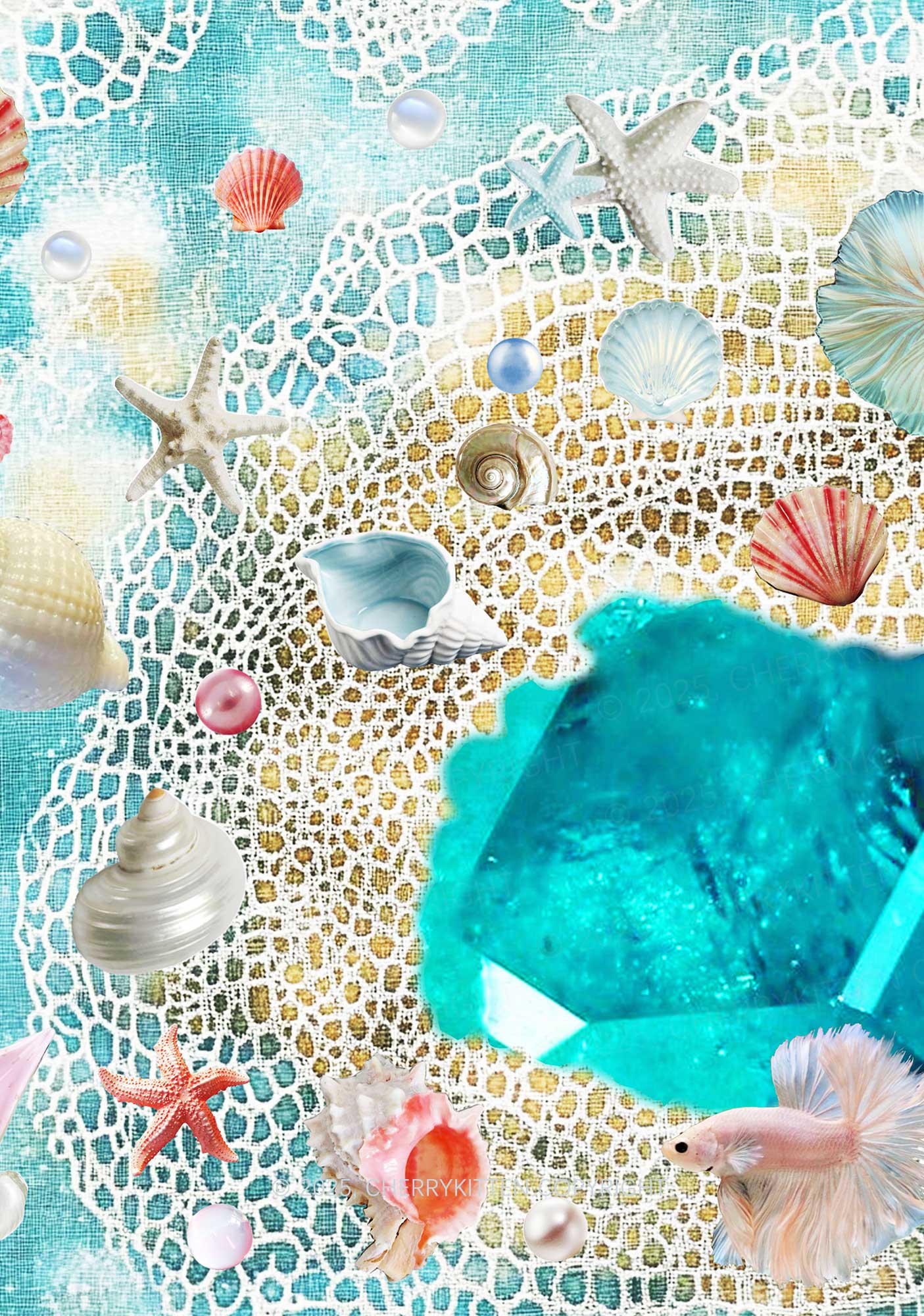 Seashell Fantasy Y2K Mesh Long Sleeve Crop Top Cherrykitten - Image 2