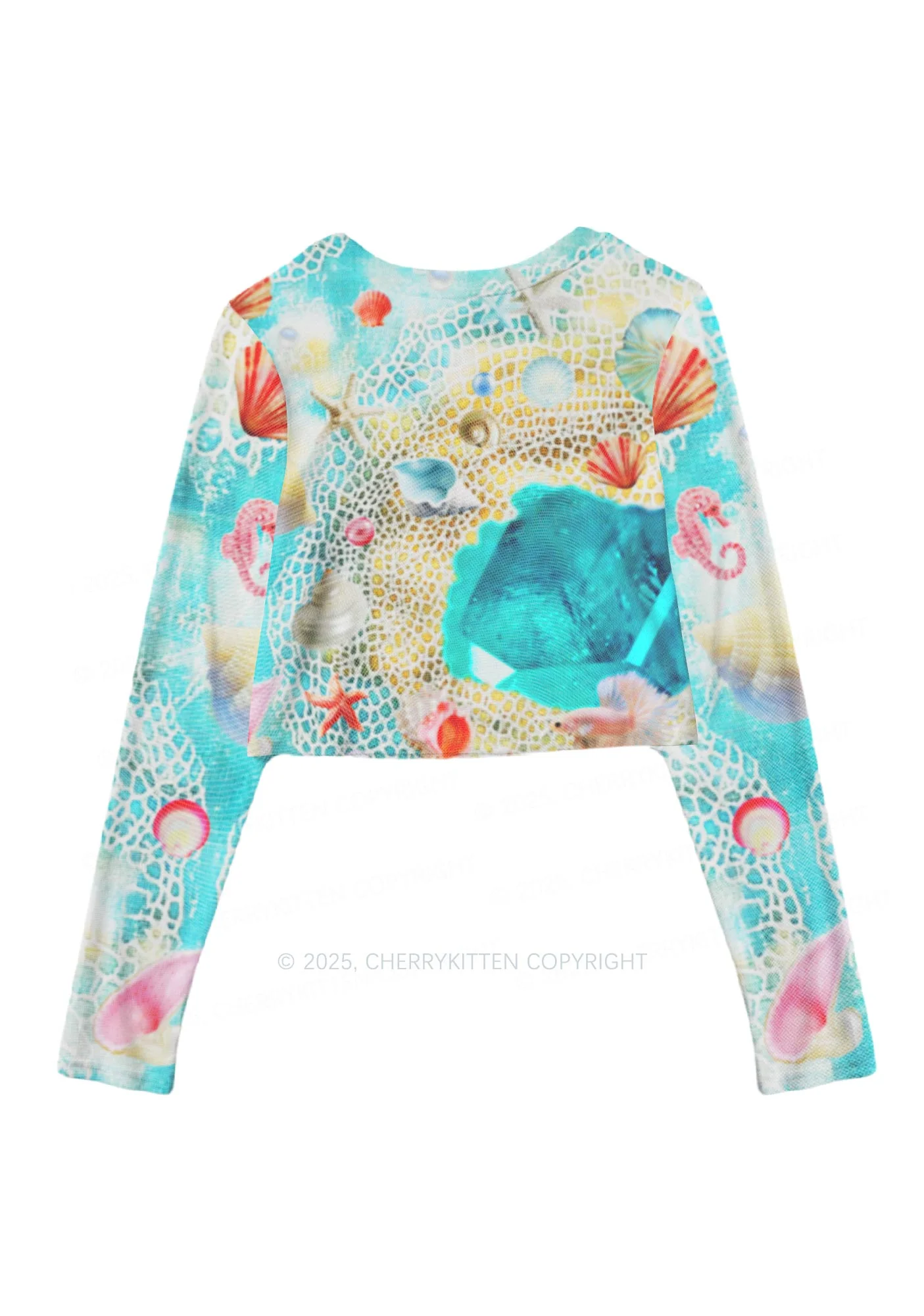 Seashell Fantasy Y2K Mesh Long Sleeve Crop Top Cherrykitten - Image 3