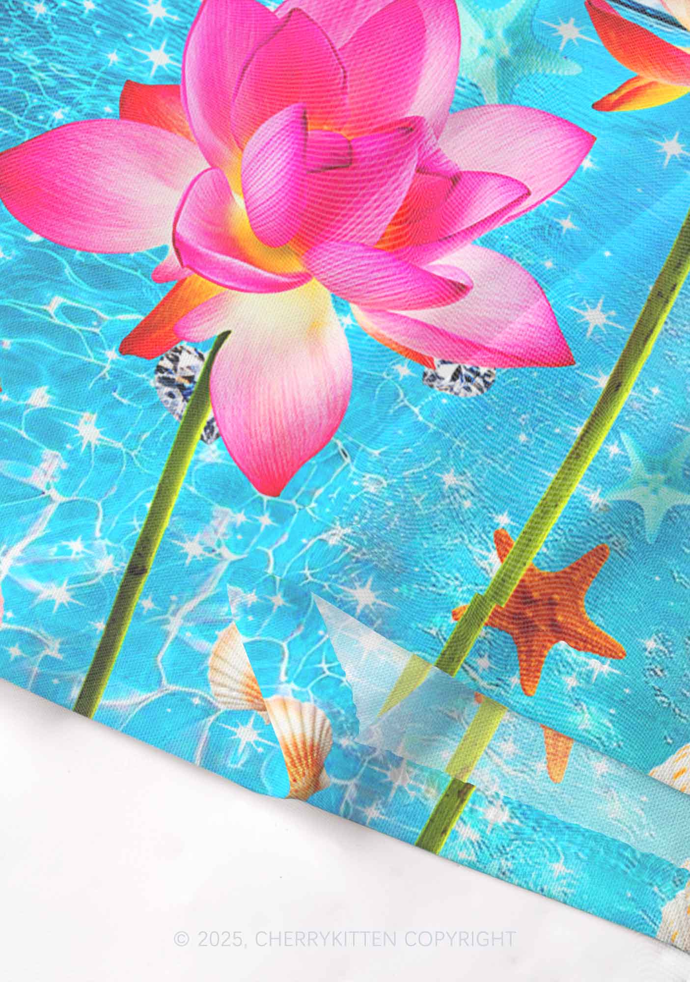Seaside Lotus Y2K Mesh Long Sleeve Crop Top Cherrykitten - Image 3