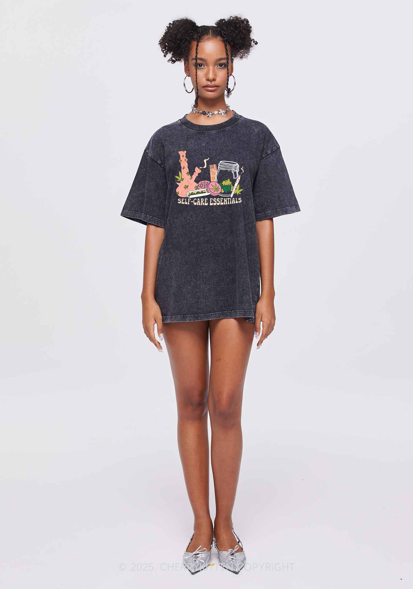 Self-Care Essentials Y2K Washed Tee Cherrykitten - Image 2