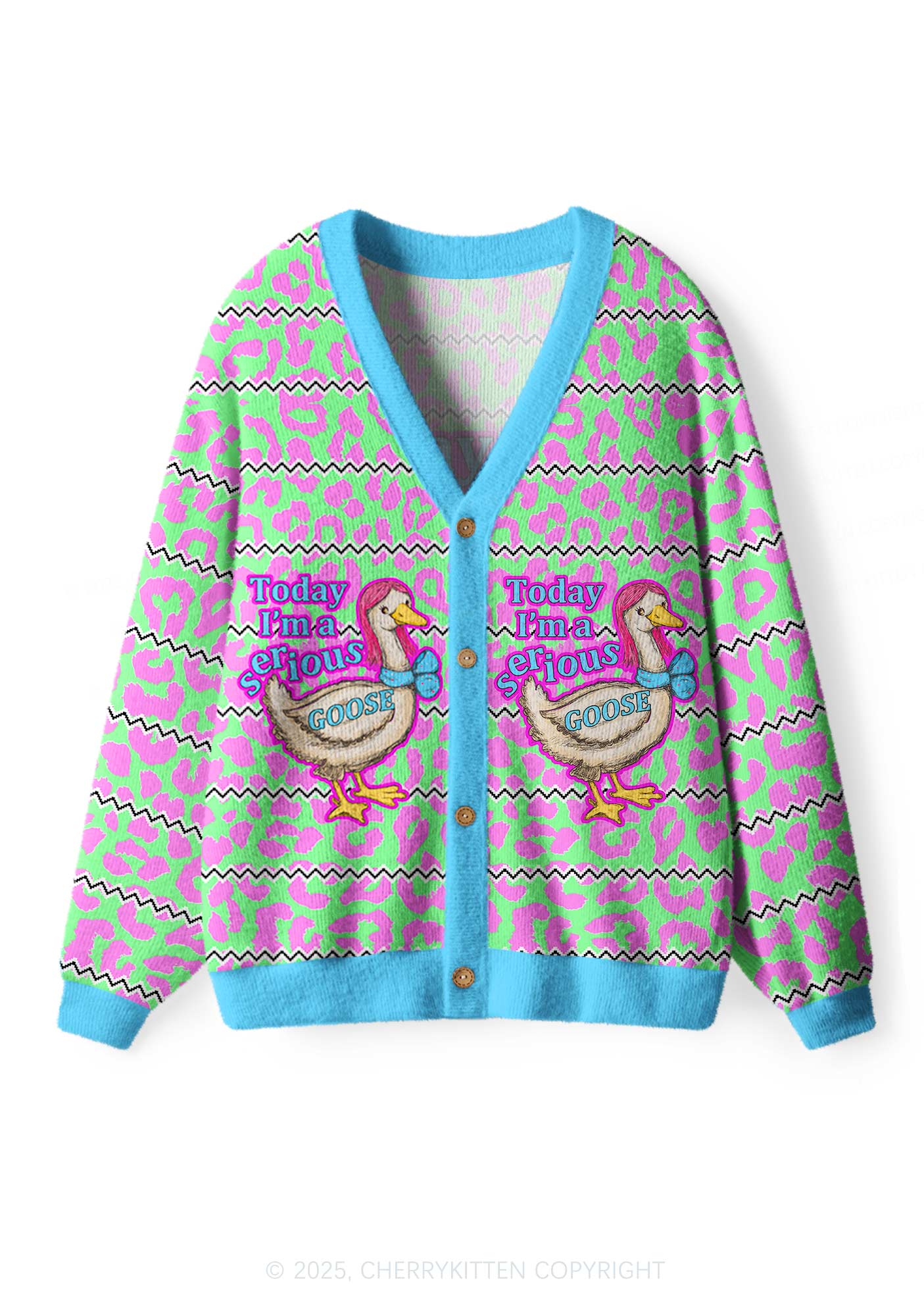 Serious Goose Y2K Christmas Cardigan Knit Sweatshirt Cherrykitten - Image 2