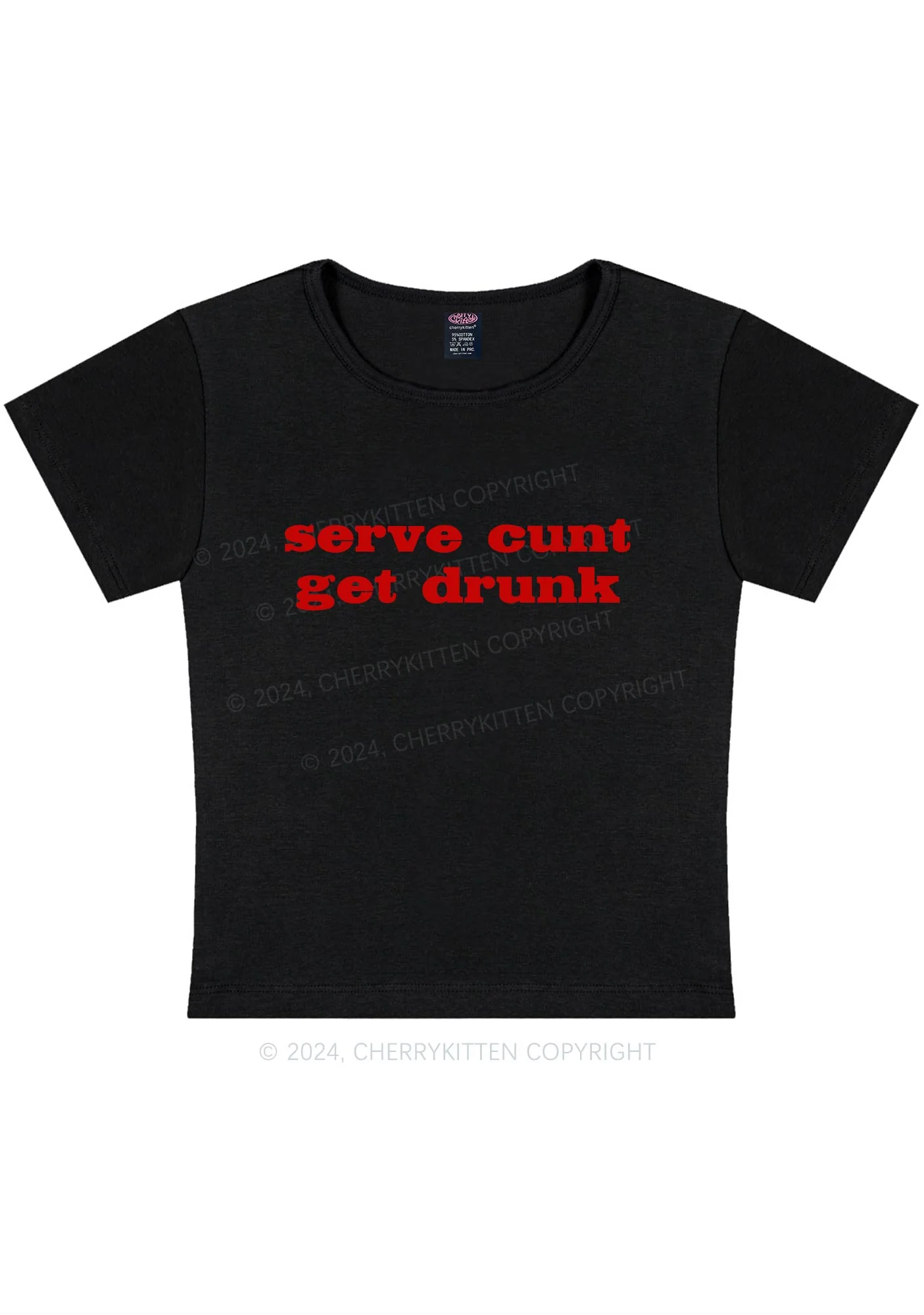 Serve Cxxt Get Drunk Y2K Baby Tee Cherrykitten - Image 3