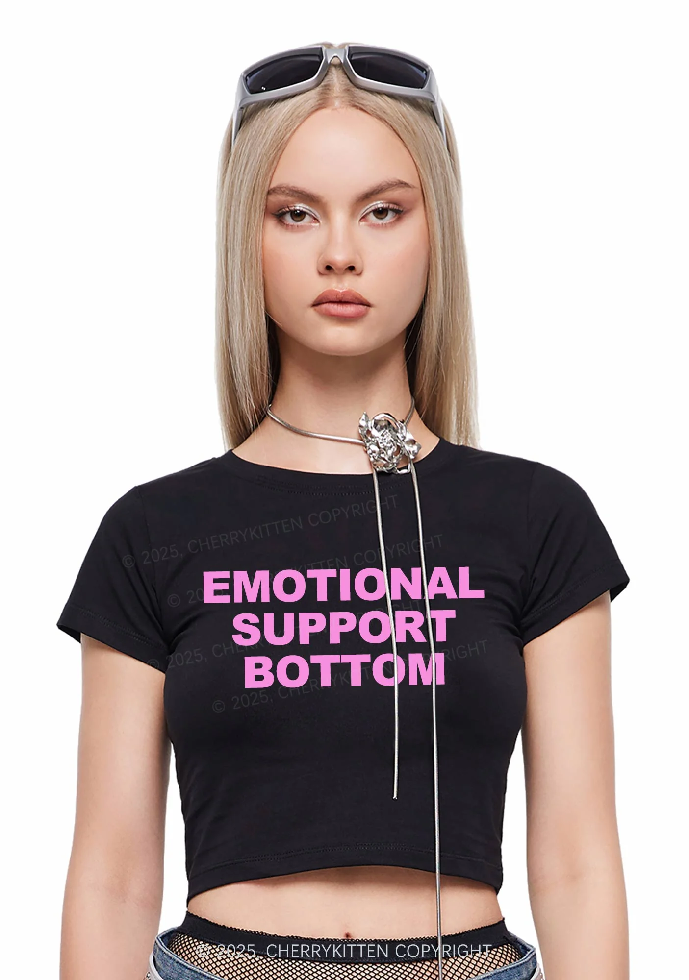 Service Top Y2K Valentine's Day Baby Tee Cherrykitten - Image 2