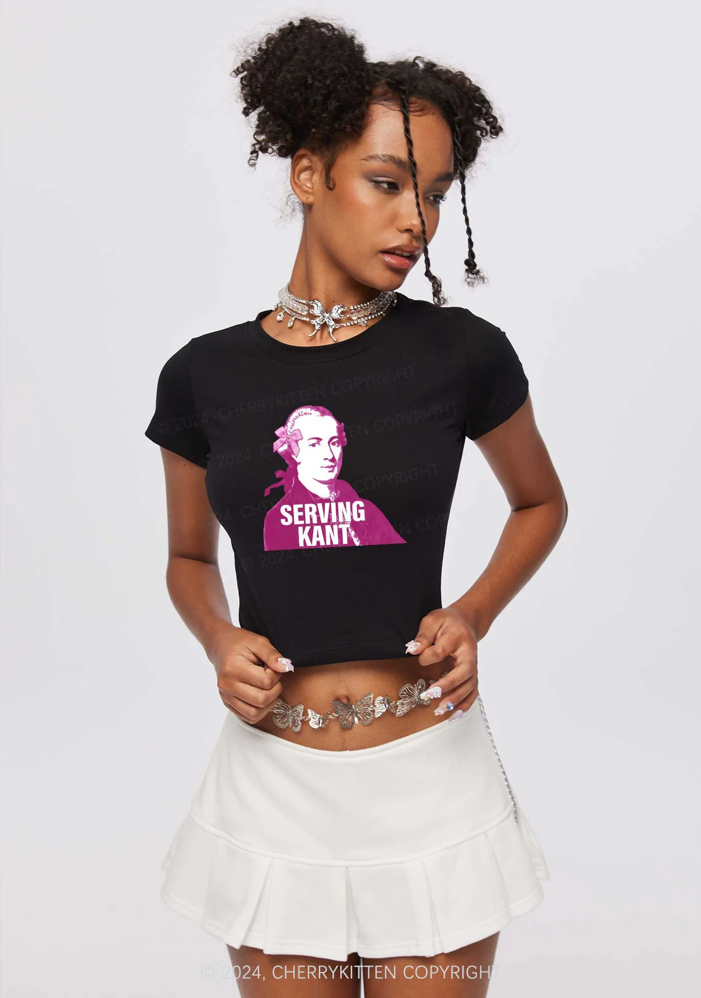 Serving Kant Y2K Baby Tee Cherrykitten - Image 2