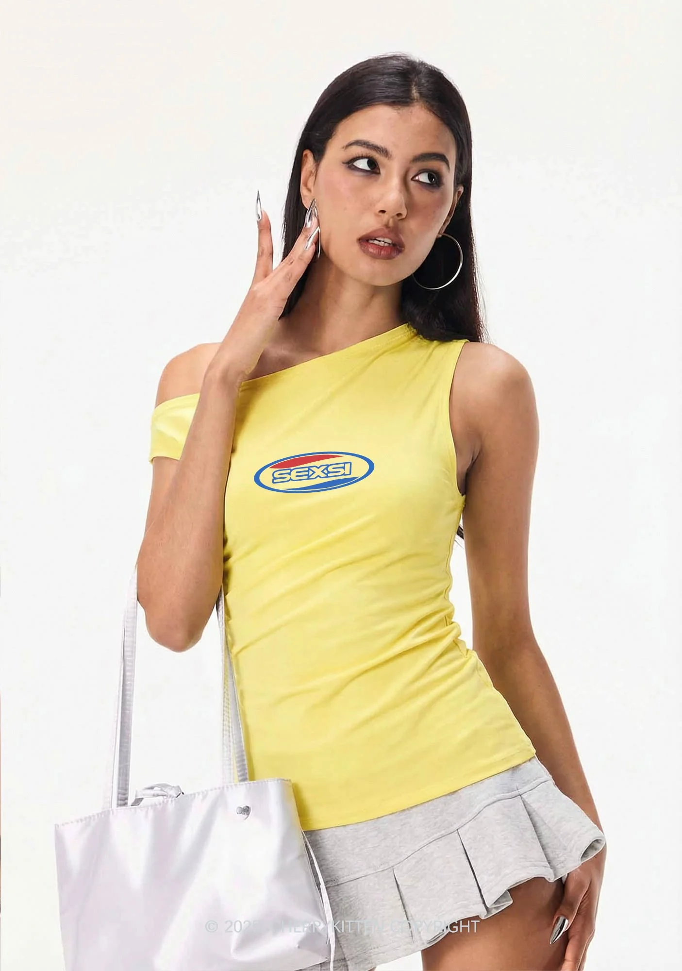 Sexsi Slogan Y2K Off Shoulder Tank Top Cherrykitten - Image 2