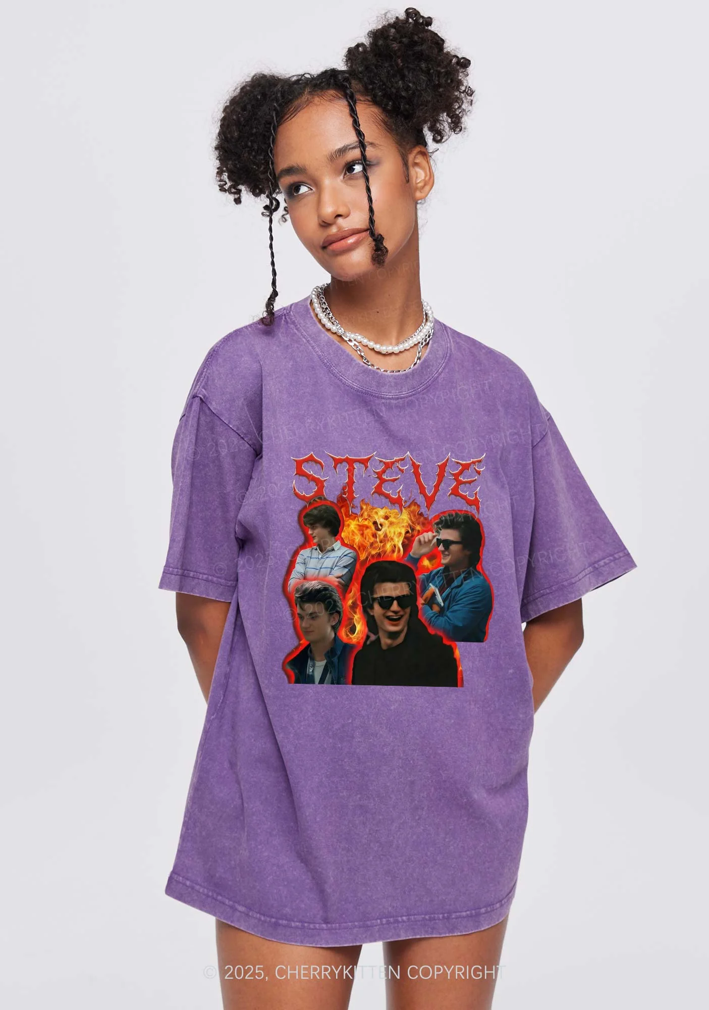 SH Flame Vibe Y2K Shirts Washed Tee Cherrykitten - Image 2