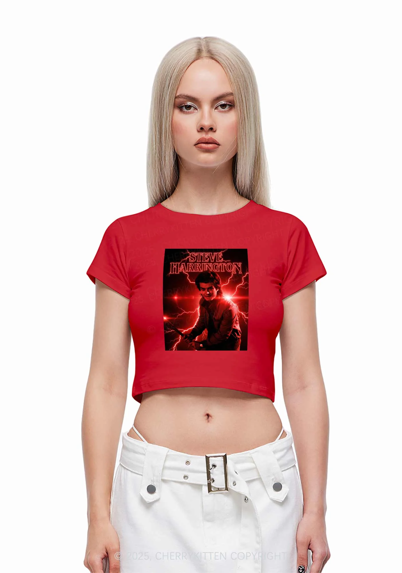SH Red Lightning Y2K Baby Tee Cherrykitten - Image 2